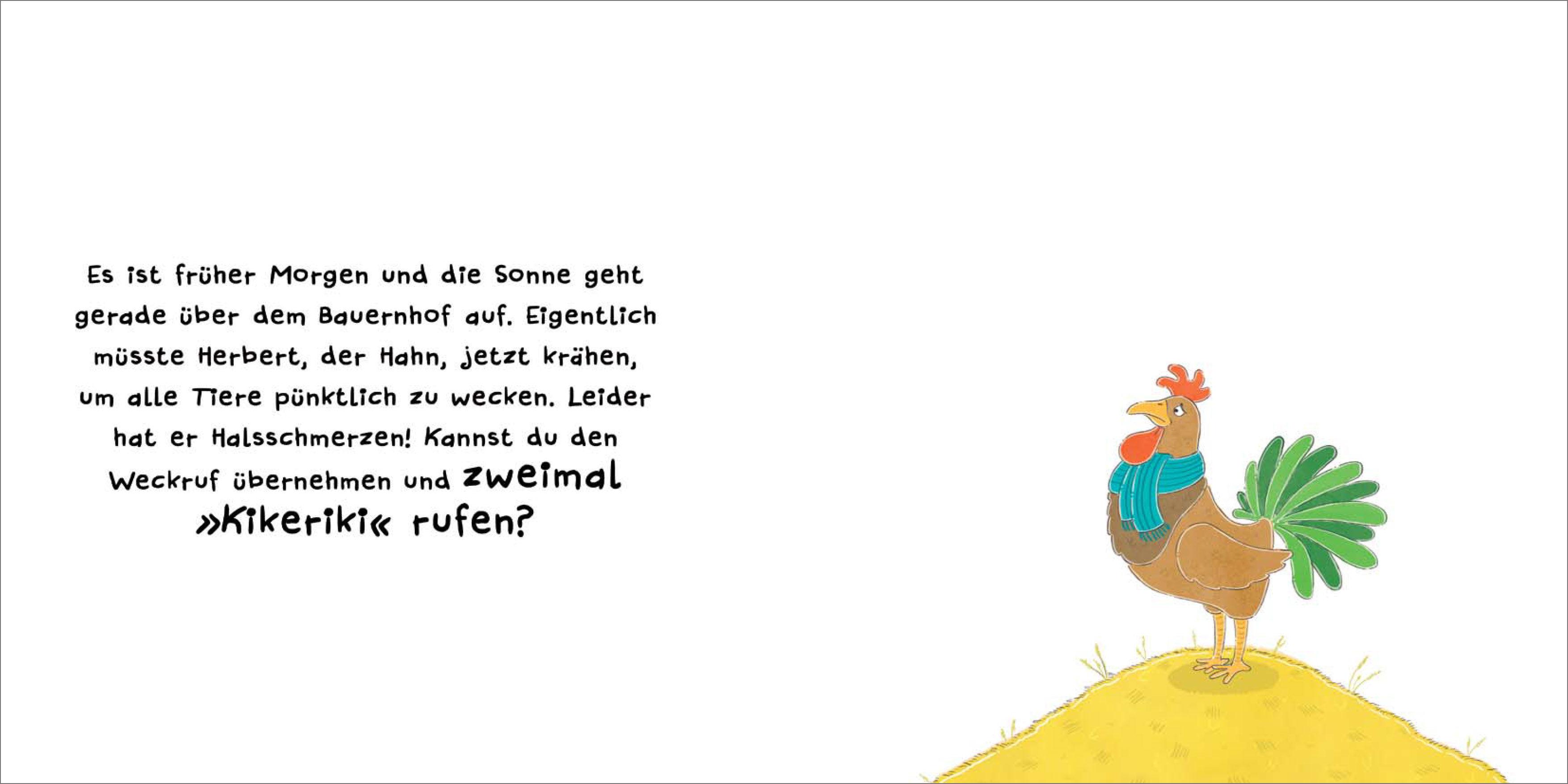 Beispielinhalt (Bild) Kitzel den Kakadu - Ein Mitmachbuch zum Schütteln, Schaukeln, Pusten, Klopfen und sehen, was dann passiert. Von 2 bis 4 Jahren. Vom Bestsellerautoren (Schüttel den Apfelbaum)