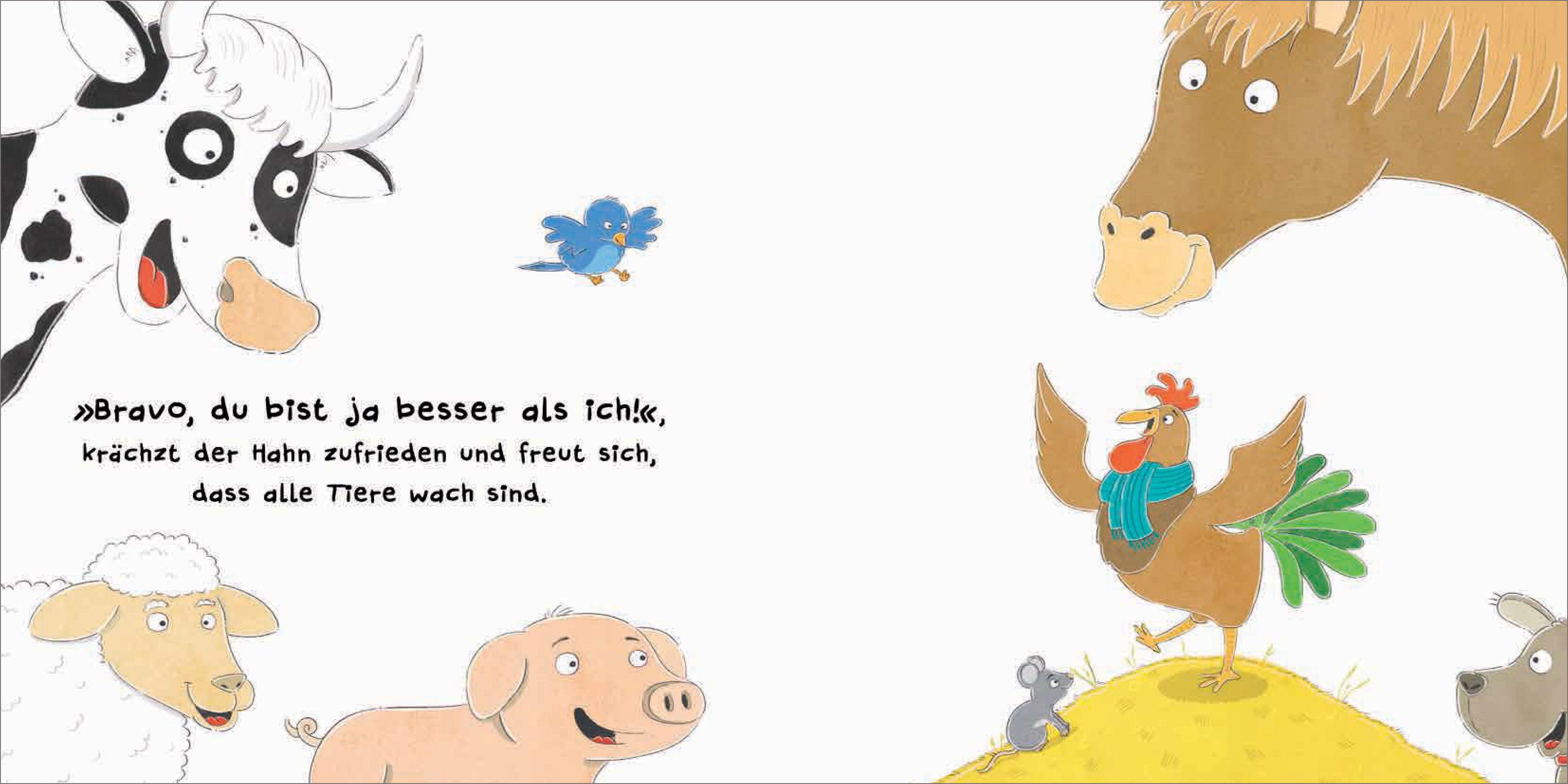 Beispielinhalt (Bild) Kitzel den Kakadu - Ein Mitmachbuch zum Schütteln, Schaukeln, Pusten, Klopfen und sehen, was dann passiert. Von 2 bis 4 Jahren. Vom Bestsellerautoren (Schüttel den Apfelbaum)