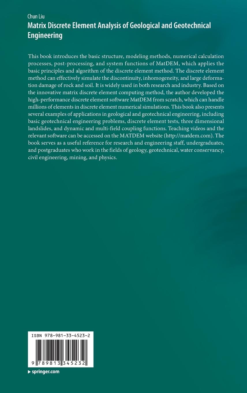 Rückseitencover Matrix Discrete Element Analysis of Geological and Geotechnical Engineering
