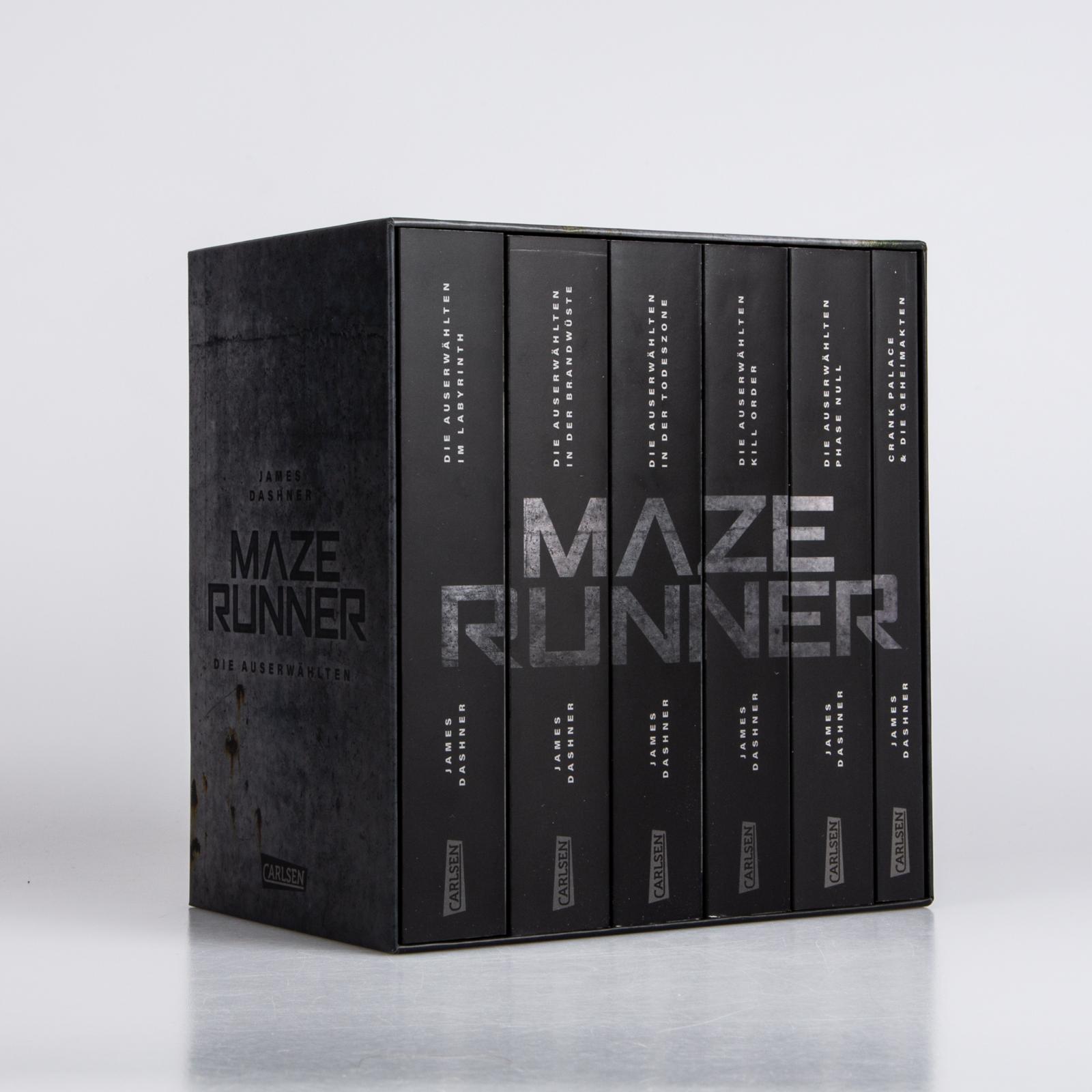 Beispielinhalt (Bild) Maze-Runner-Schuber (6 Bände im Taschenbuch-Schuber inklusive Bonusband mit »Crank Palace« und »Die Geheimakten«)