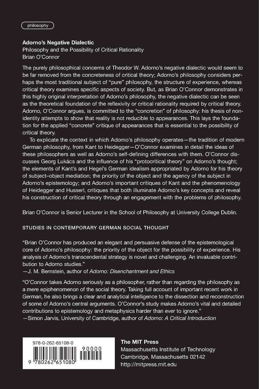 Rückseitencover Adorno's Negative Dialectic