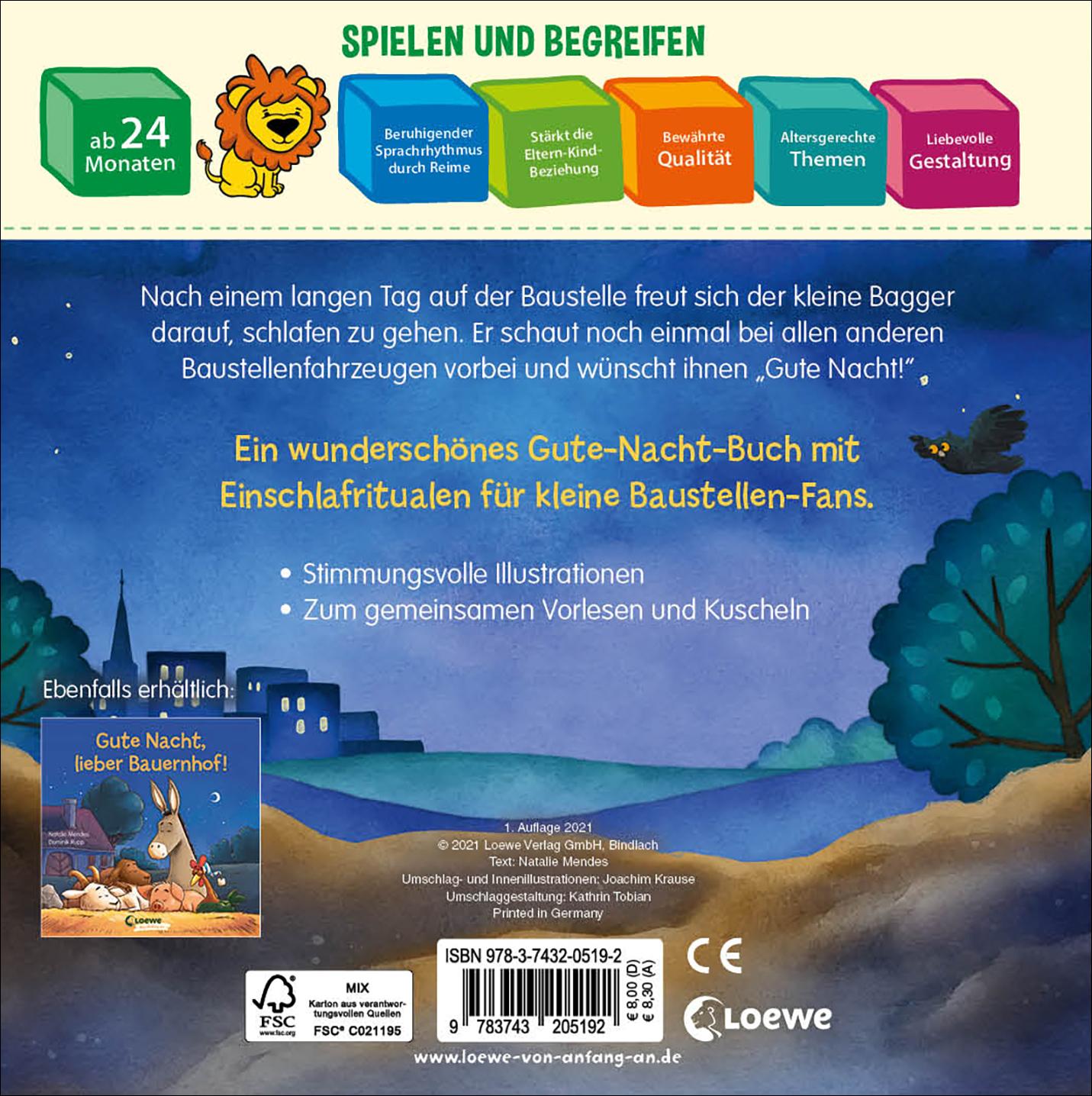 Rückseitencover Gute Nacht, kleiner Bagger!