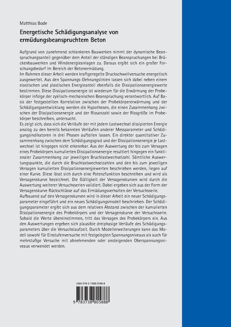 Rückseitencover Energetische Schädigungsanalyse von ermüdungsbeanspruchtem Beton.