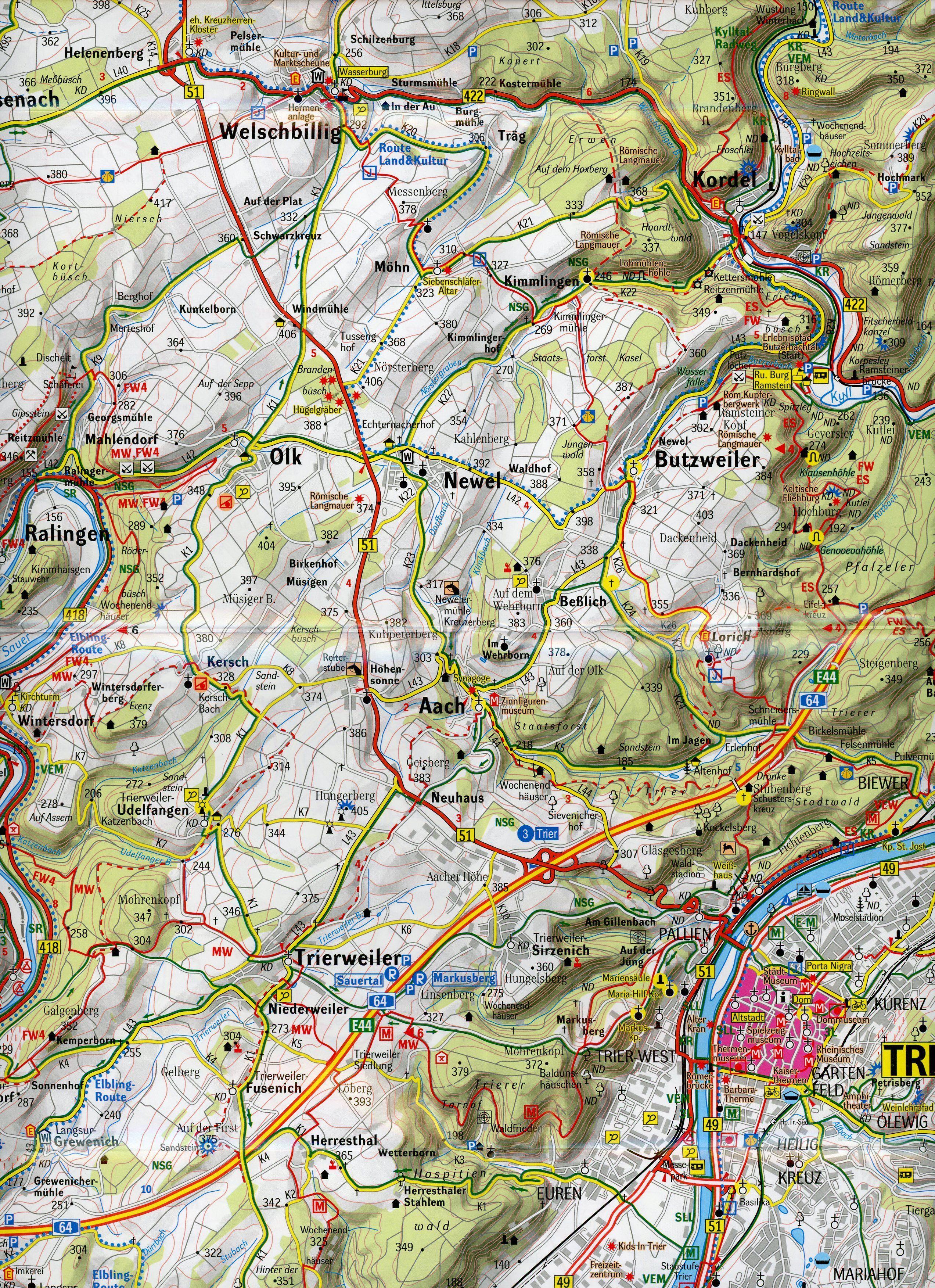 Beispielinhalt (Bild) Südeifel, Luxembourg, Trierer Land 1:50.000 Wander- und Freizeitkarte