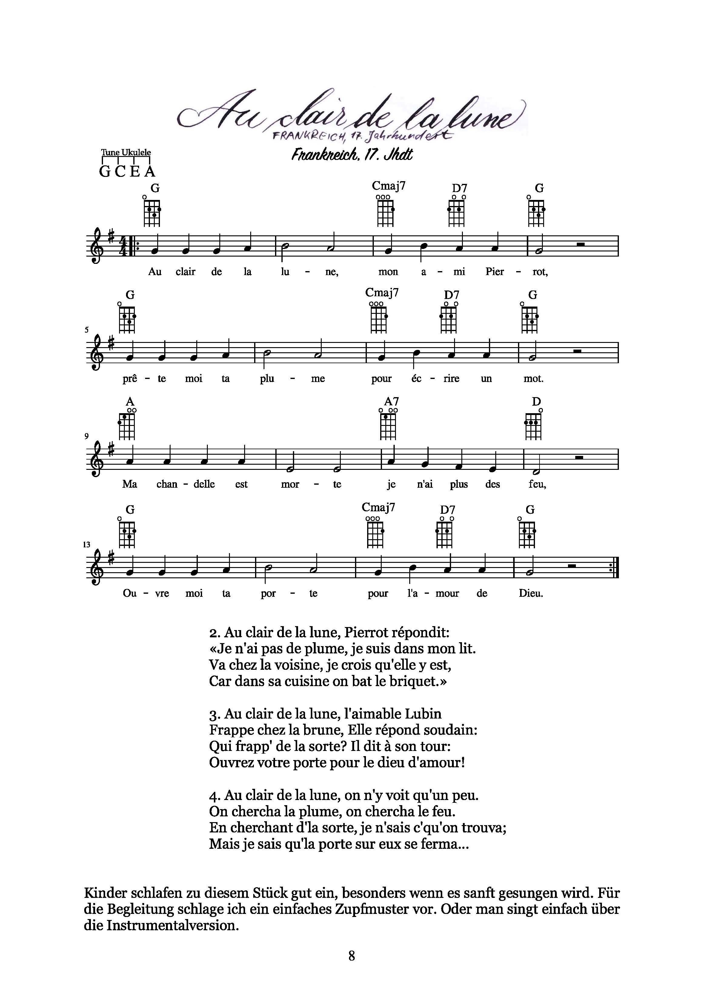 Beispielinhalt (Bild) Ukulele Schlaflieder