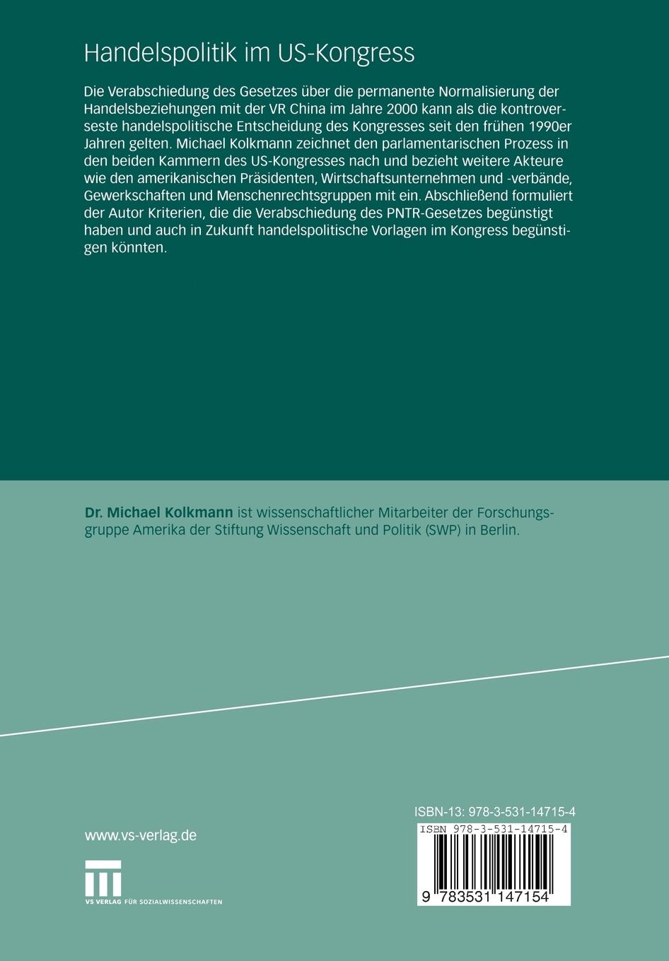 Rückseitencover Handelspolitik im US-Kongress
