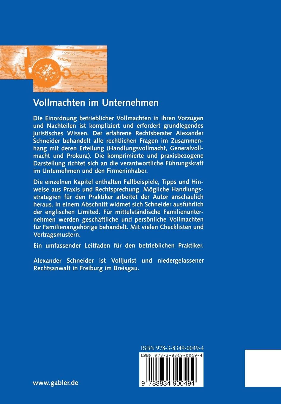 Rückseitencover Vollmachten im Unternehmen