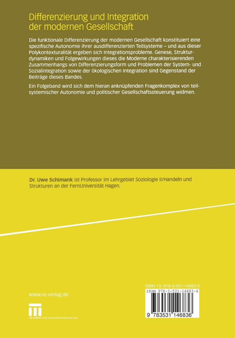 Rückseitencover Differenzierung und Integration der modernen Gesellschaft