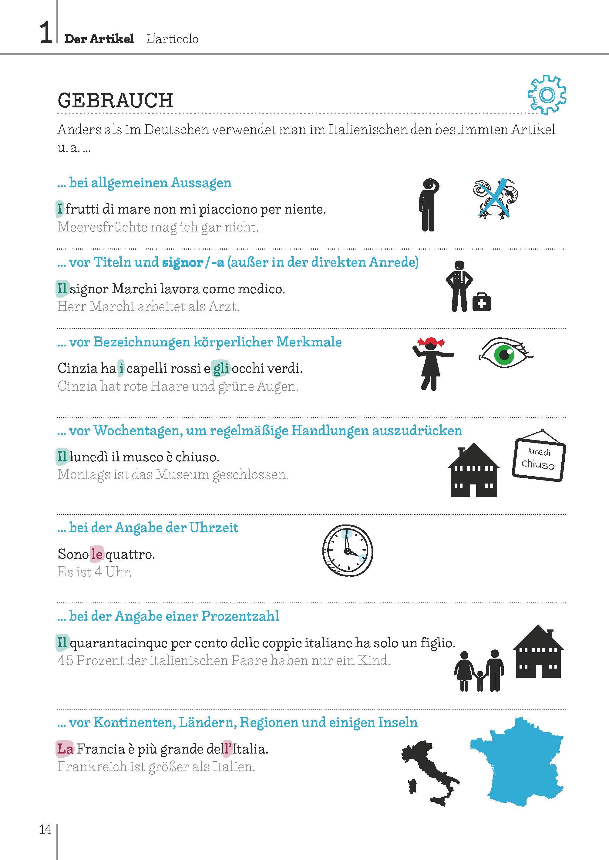 Beispielinhalt (Bild) Langenscheidt Bild für Bild Grammatik - Italienisch