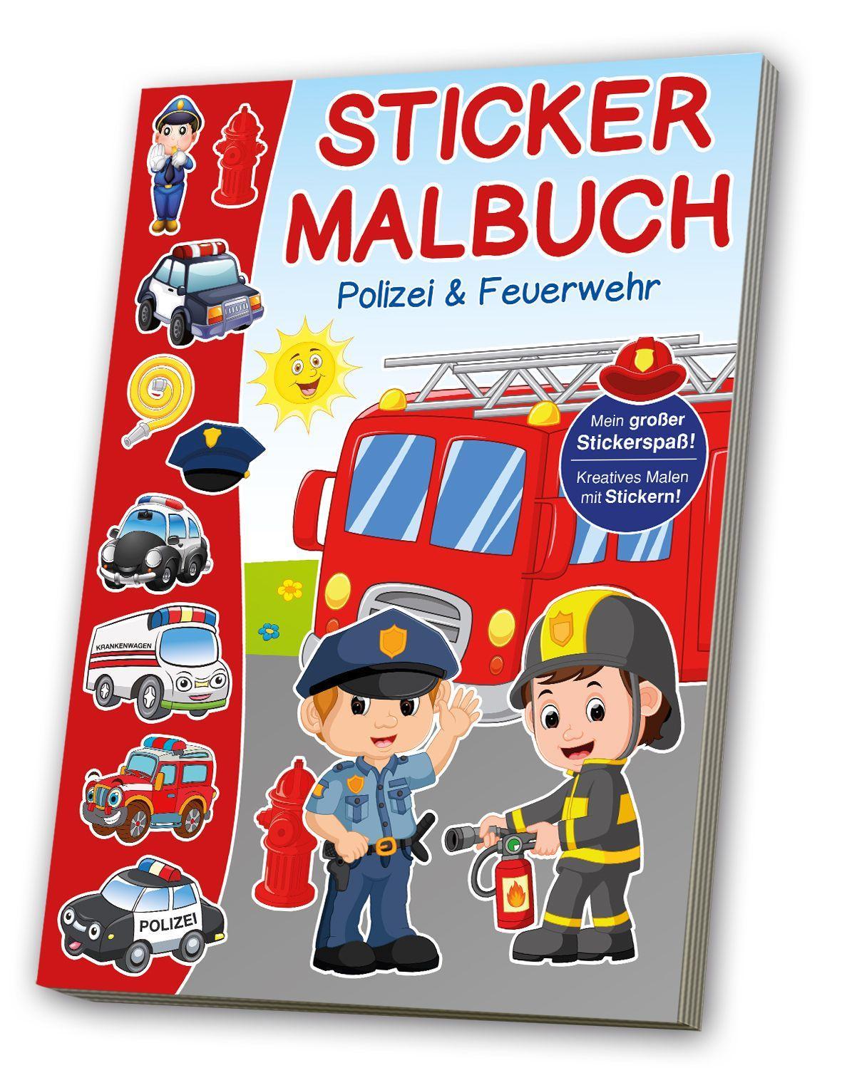 Vorderes Coverbild Mal- & Stickerbuch - Polizei, Feuerwehr, Rettung