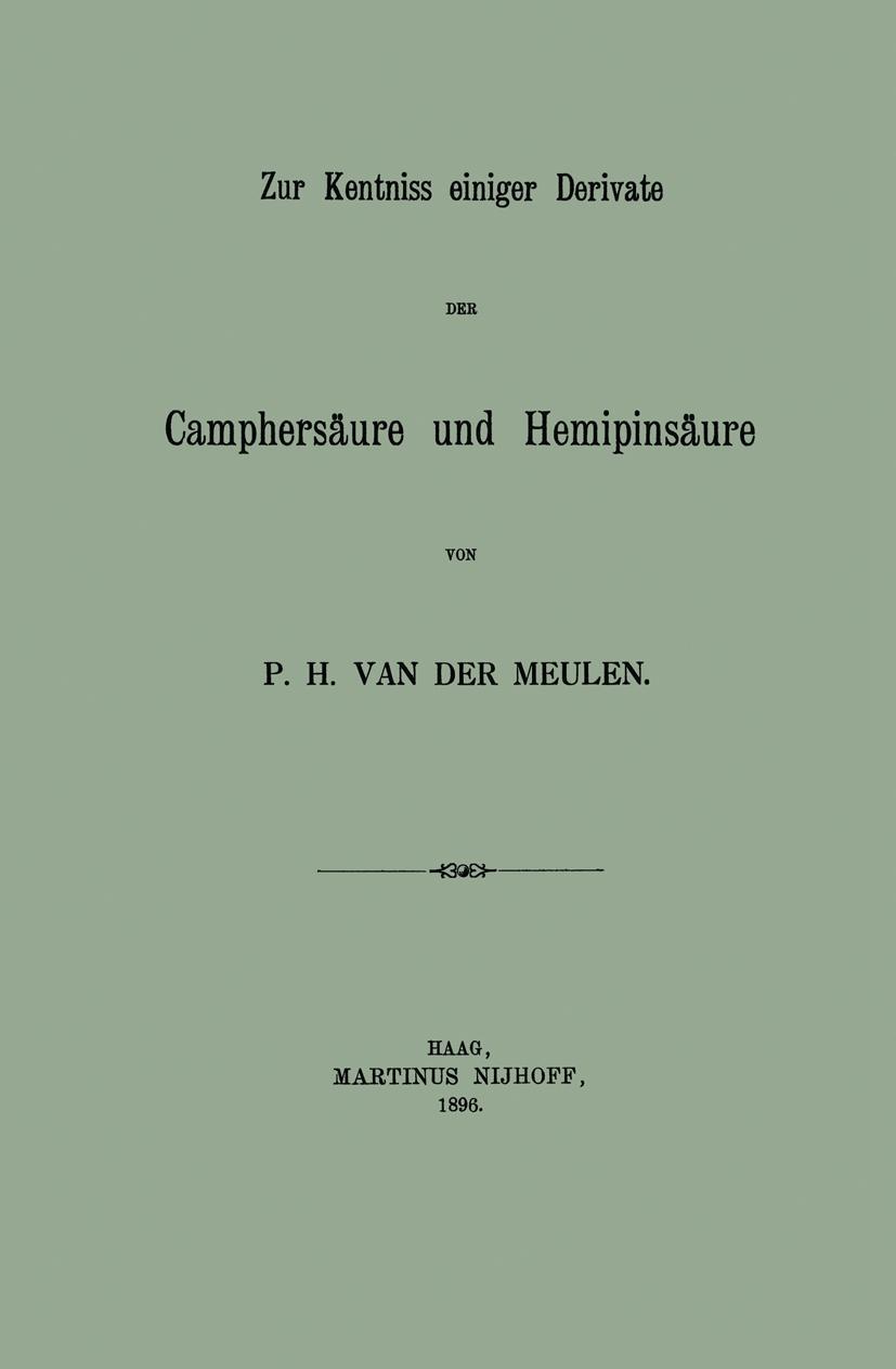 Vorderes Coverbild Zur Kentniss einiger Derivate der Camphersäure und Hemipinsäure