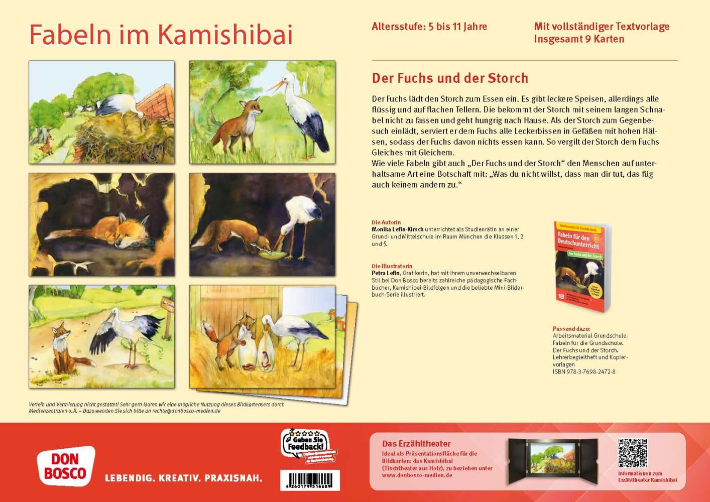 Beispielinhalt (Bild) Der Fuchs und der Storch. Eine Fabel von Äsop. Kamishibai Bildkartenset.