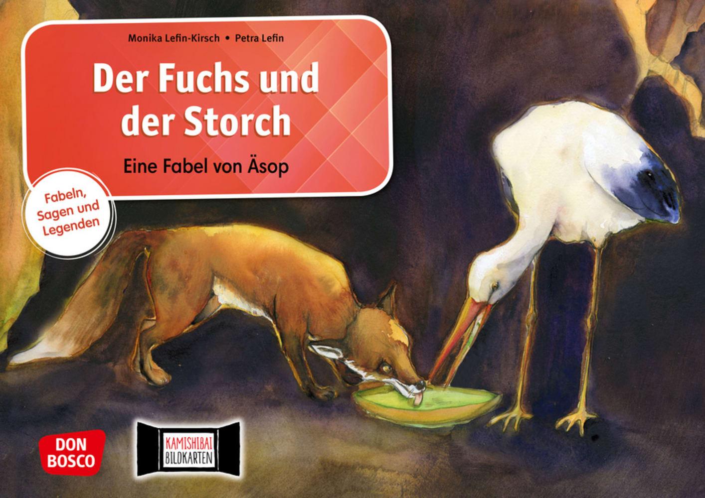 Vorderes Coverbild Der Fuchs und der Storch. Eine Fabel von Äsop. Kamishibai Bildkartenset.