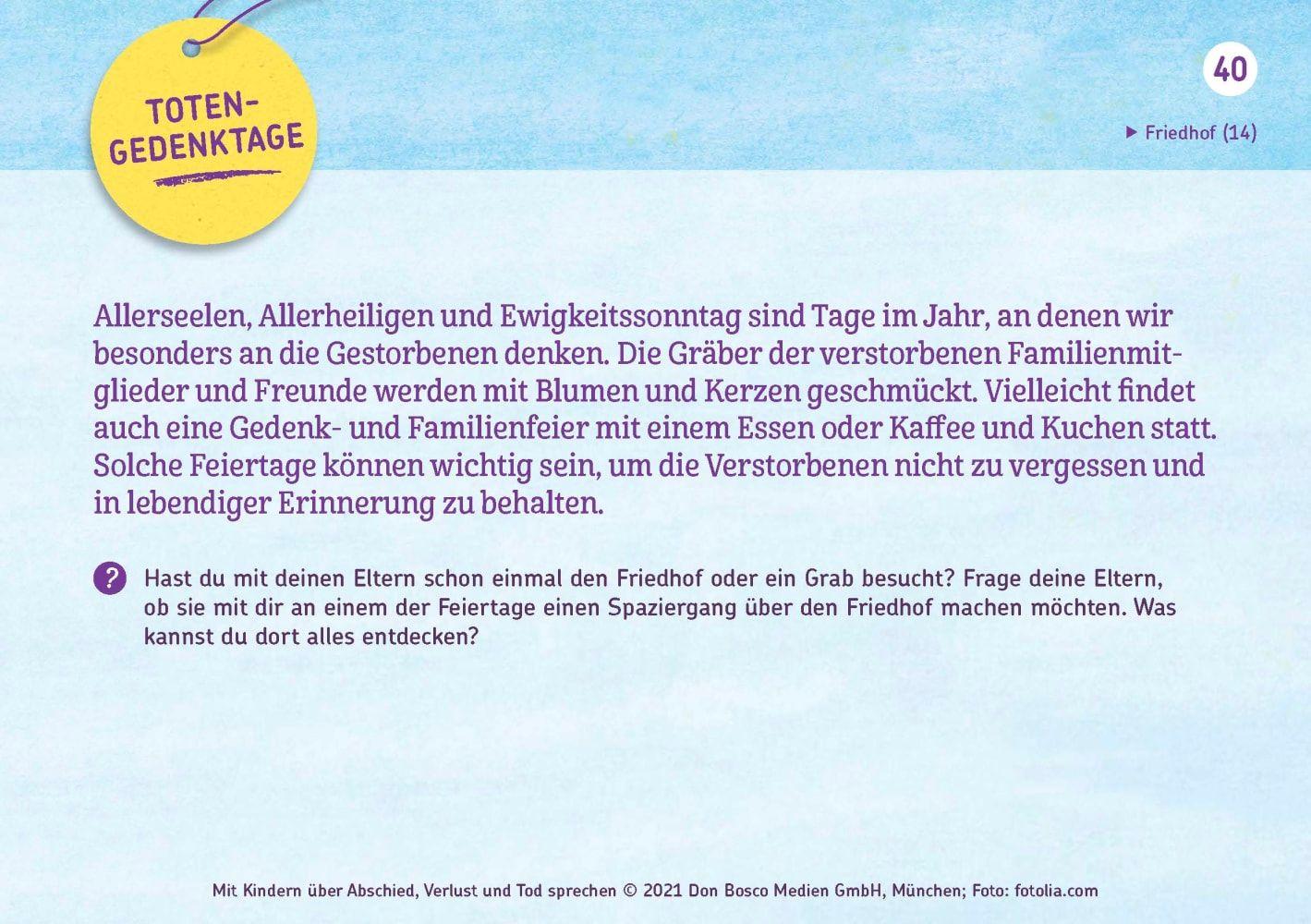 Beispielinhalt (Bild) Mit Kindern über Abschied, Verlust und Tod sprechen