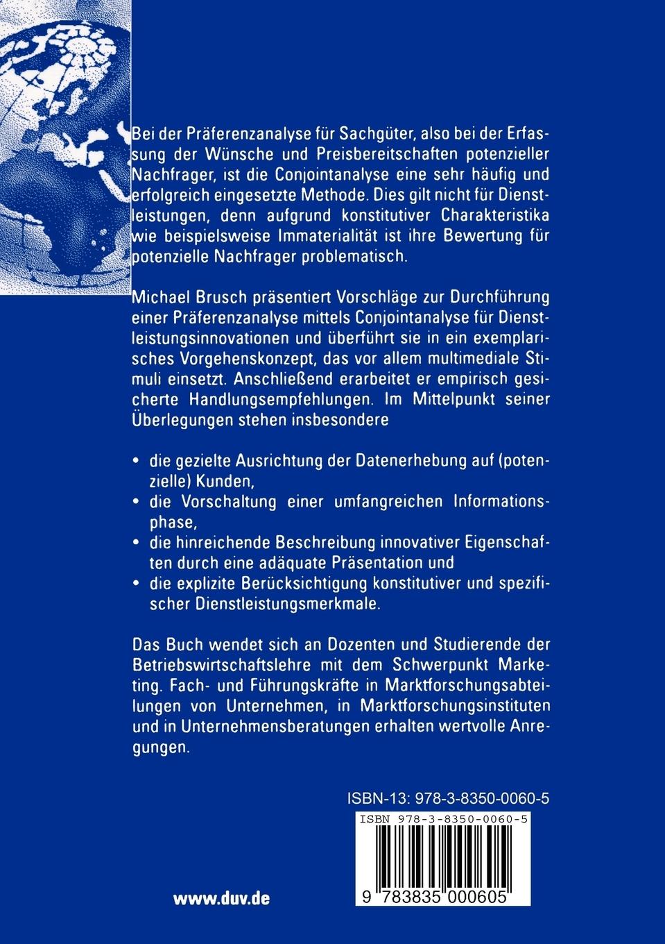 Rückseitencover Präferenzanalyse für Dienstleistungsinnovationen mittels multimedialgestützter Conjointanalyse