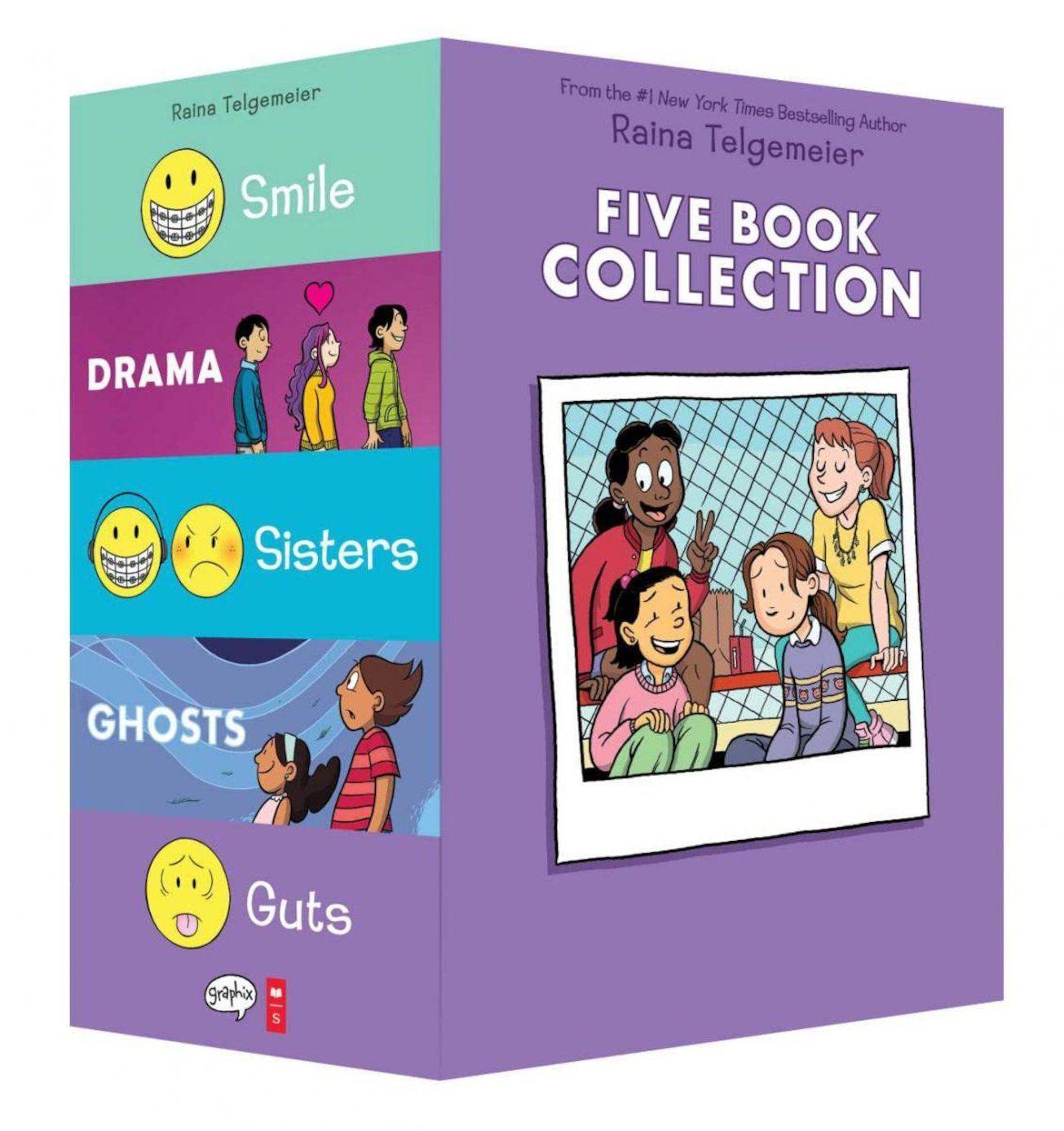 Vorderes Coverbild Raina Telgemeier Five Book Collection: Smile, Drama, Sisters, Ghosts, Guts
