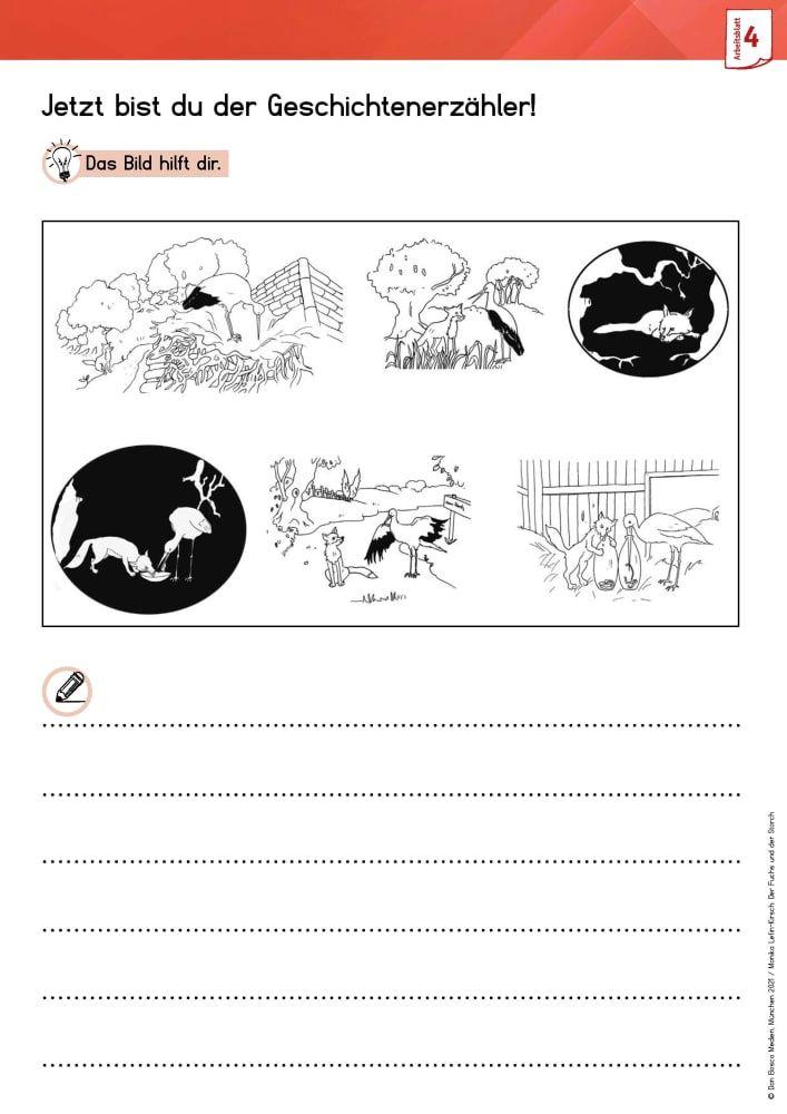 Beispielinhalt (Bild) Arbeitsmaterial Grundschule. Fabeln für den Deutschunterricht: Der Fuchs und der Storch