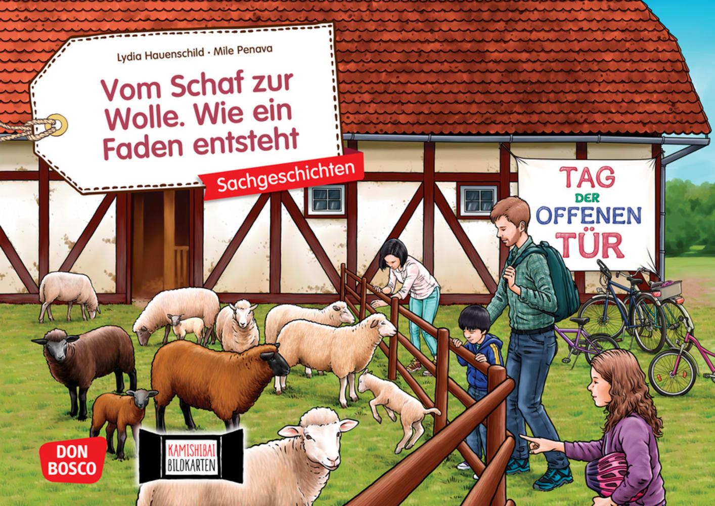 Vorderes Coverbild Vom Schaf zur Wolle. Wie ein Faden entsteht. Kamishibai Bildkartenset.