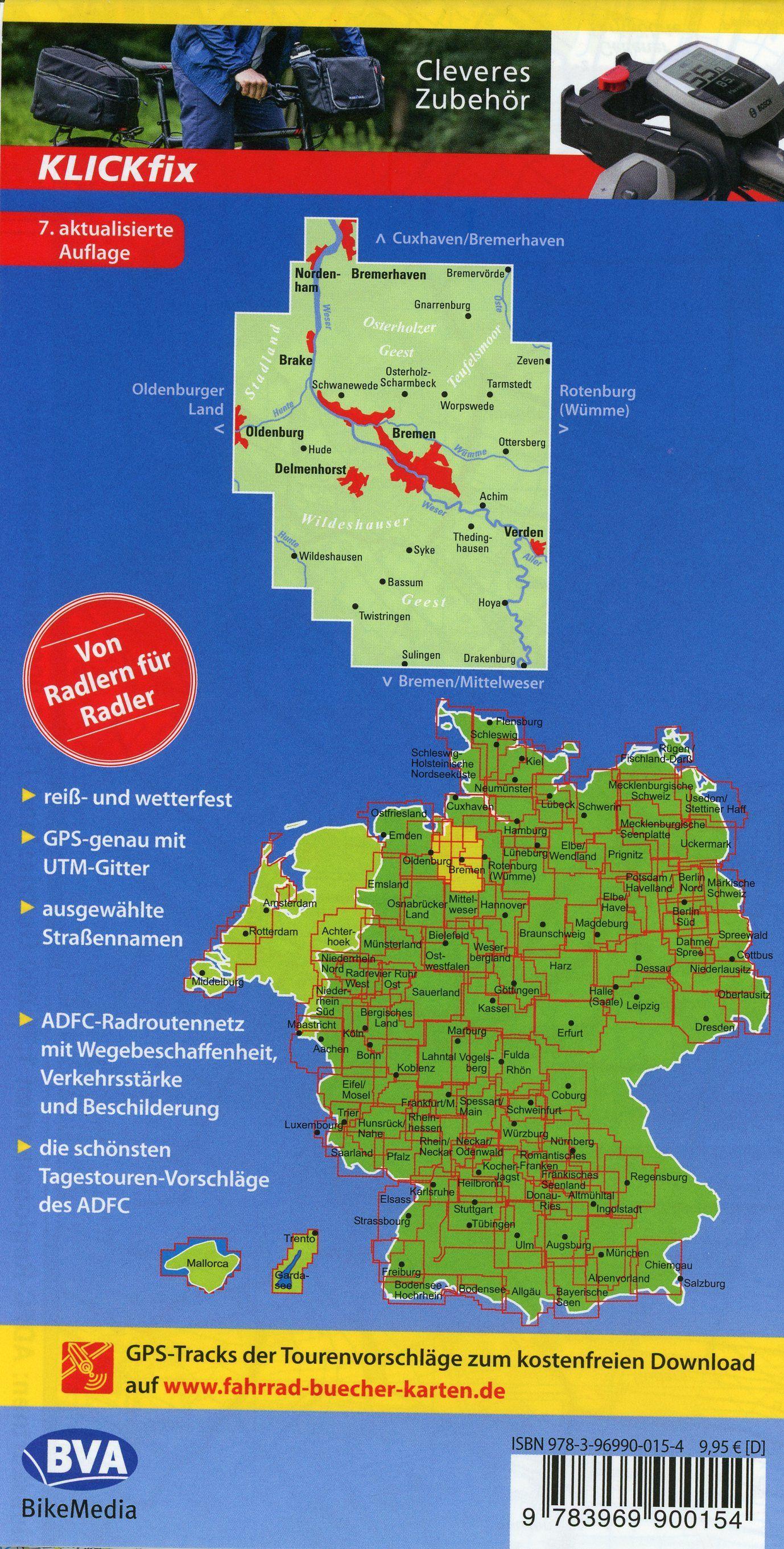 Beispielinhalt (Bild) ADFC-Regionalkarte Bremen und Umgebung, 1:75.000, mit Tagestourenvorschlägen, reiß- und wetterfest, E-Bike-geeignet, GPS-Tracks Download