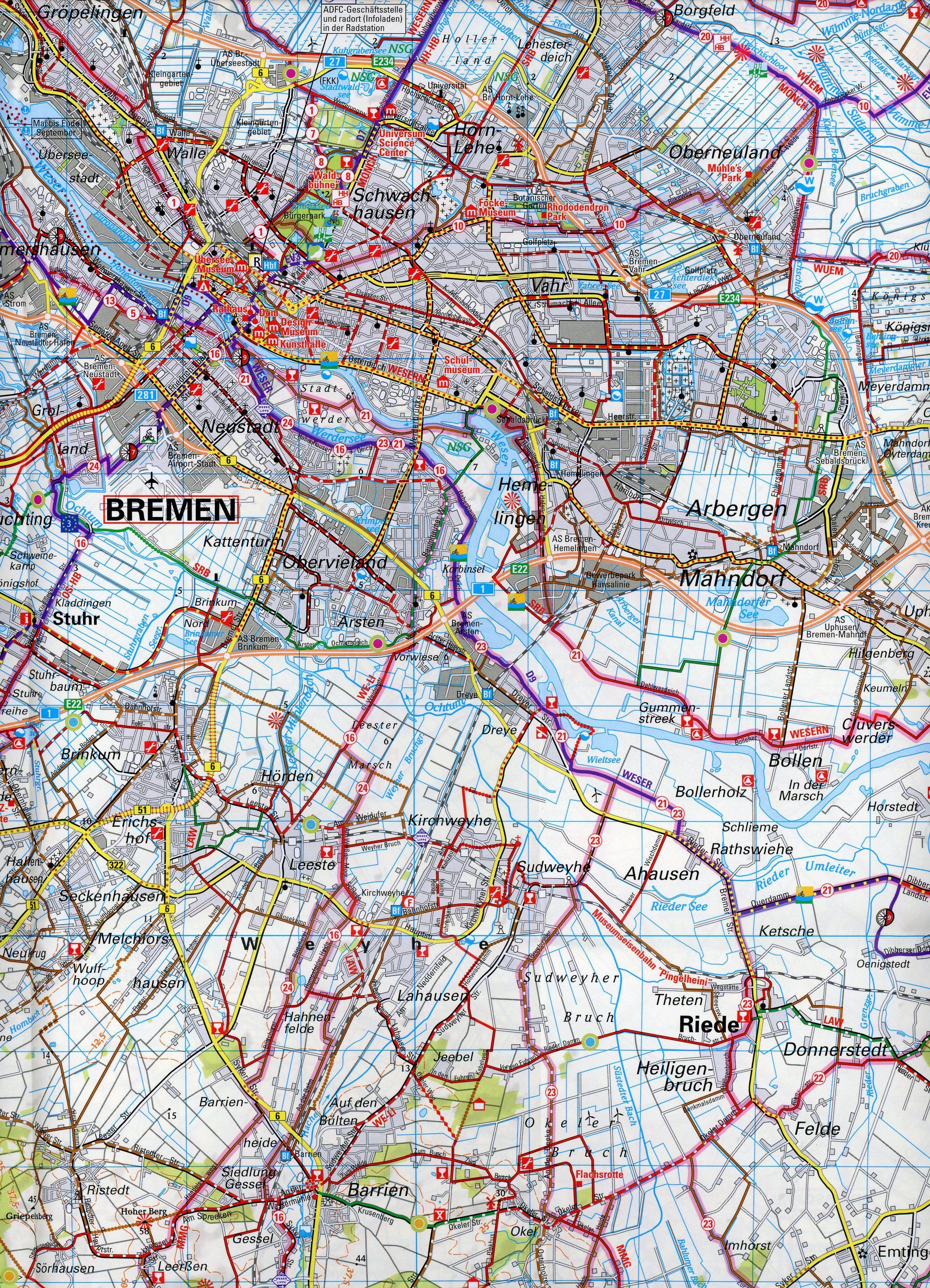 Beispielinhalt (Bild) ADFC-Regionalkarte Bremen und Umgebung, 1:75.000, mit Tagestourenvorschlägen, reiß- und wetterfest, E-Bike-geeignet, GPS-Tracks Download