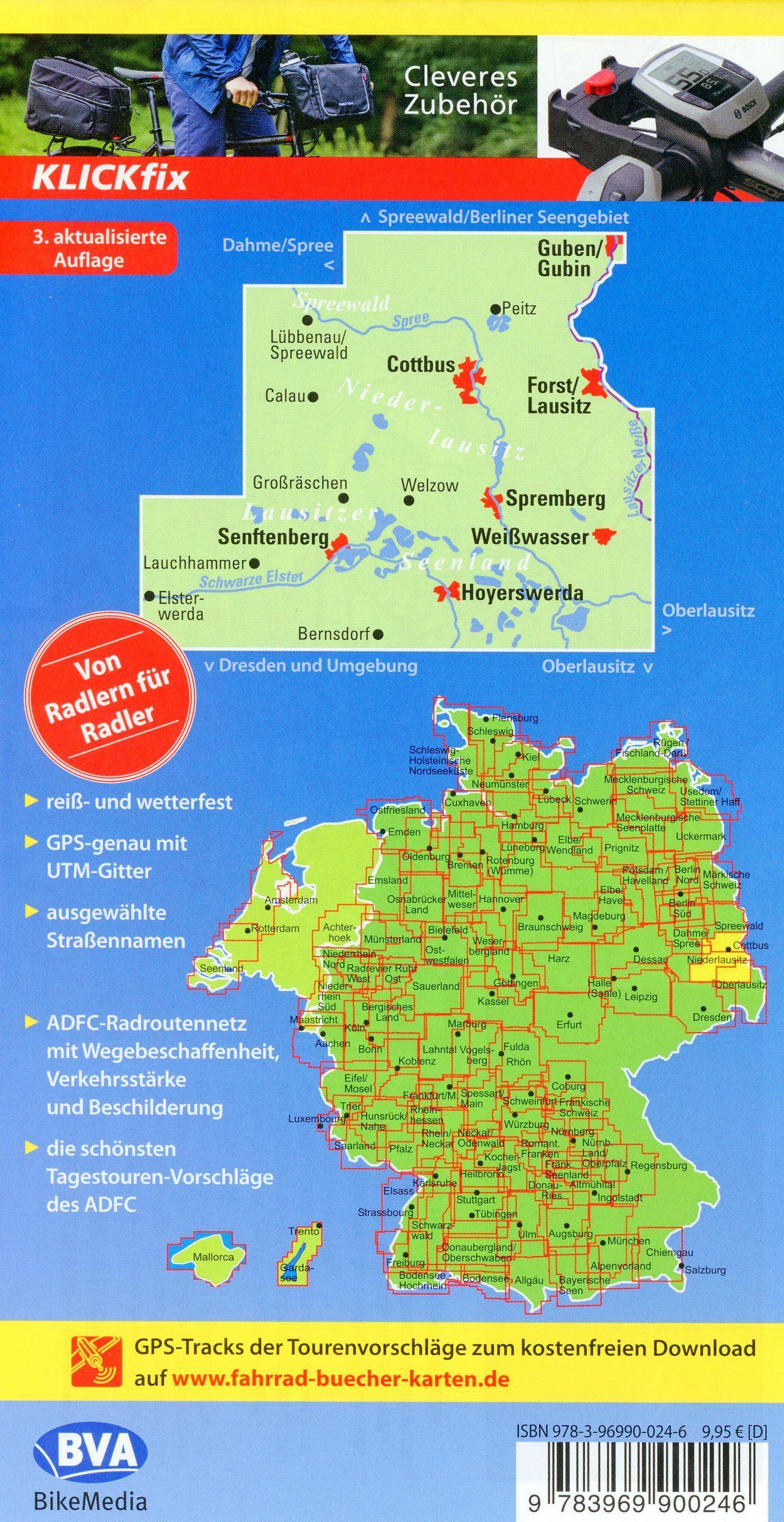 Beispielinhalt (Bild) ADFC-Regionalkarte Niederlausitz Lausitzer Seen, 1:75.000, mit Tagestourenvorschlägen, reiß- und wetterfest, E-Bike-geeignet, mit Knotenpunkten, GPS-Tracks Download