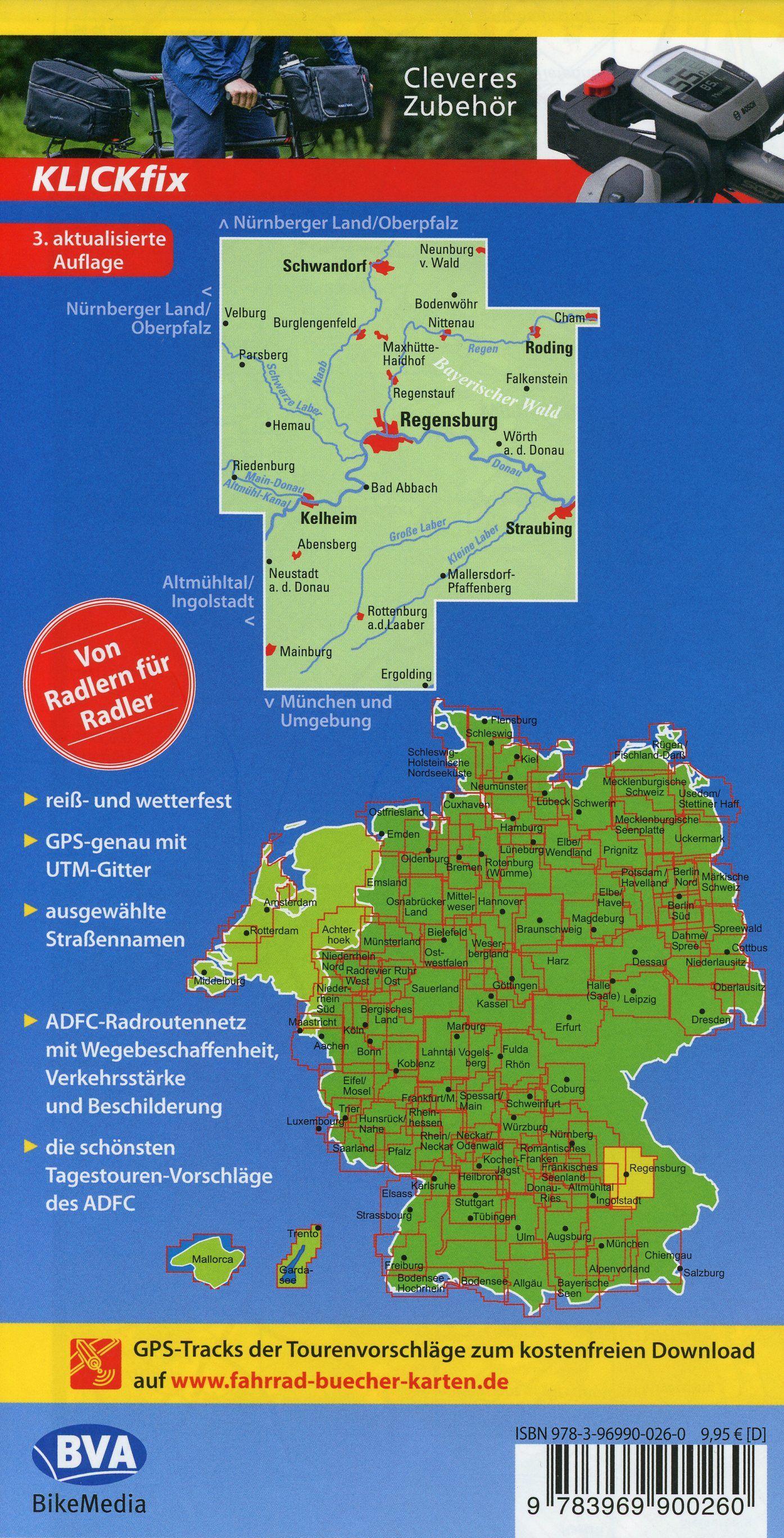 Beispielinhalt (Bild) ADFC-Regionalkarte Regensburg und Umgebung, 1:75.000, mit Tagestourenvorschlägen, reiß- und wetterfest, E-Bike-geeignet, GPS-Tracks Download
