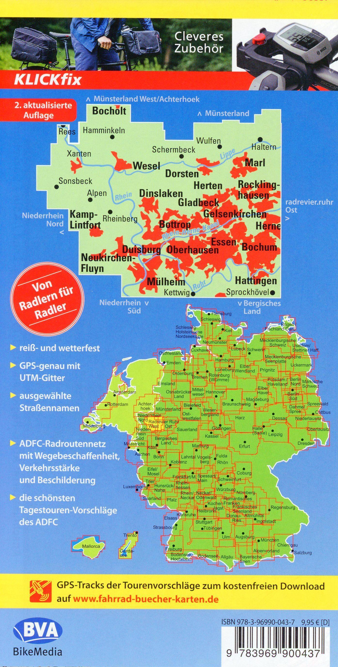 Beispielinhalt (Bild) ADFC-Regionalkarte radrevier.ruhr West, 1:50.000, mit Tagestourenvorschlägen, reiß- und wetterfest, E-Bike-geeignet, GPS-Tracks Download