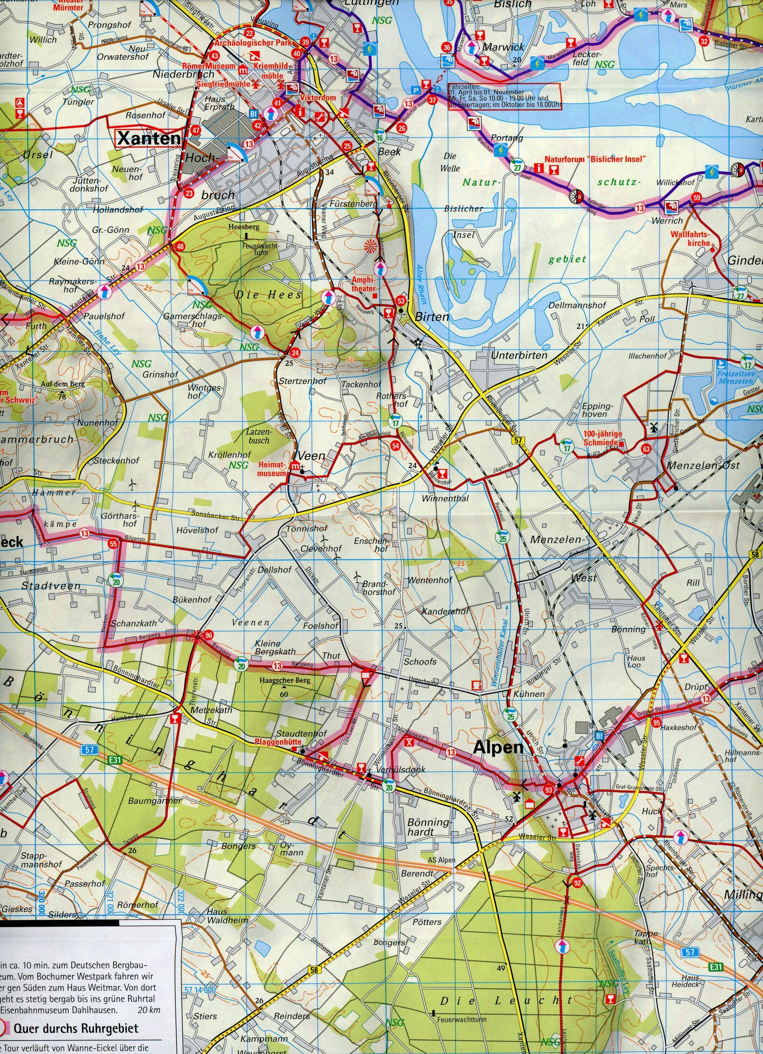 Beispielinhalt (Bild) ADFC-Regionalkarte radrevier.ruhr West, 1:50.000, mit Tagestourenvorschlägen, reiß- und wetterfest, E-Bike-geeignet, GPS-Tracks Download