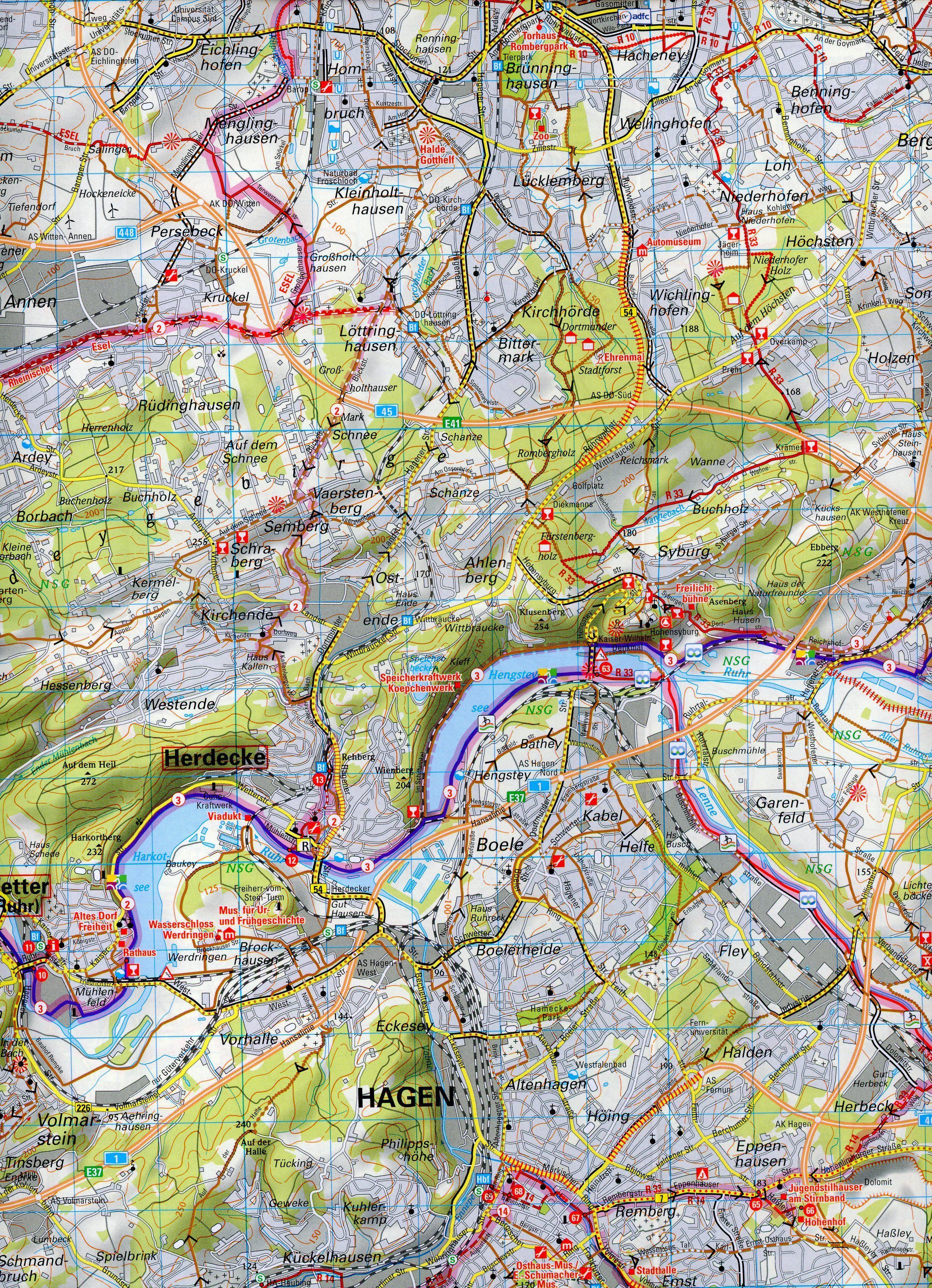 Beispielinhalt (Bild) ADFC-Regionalkarte radrevier.ruhr Ost, 1:50.000, mit Tagestourenvorschlägen, reiß- und wetterfest, E-Bike-geeignet, GPS-Tracks Download