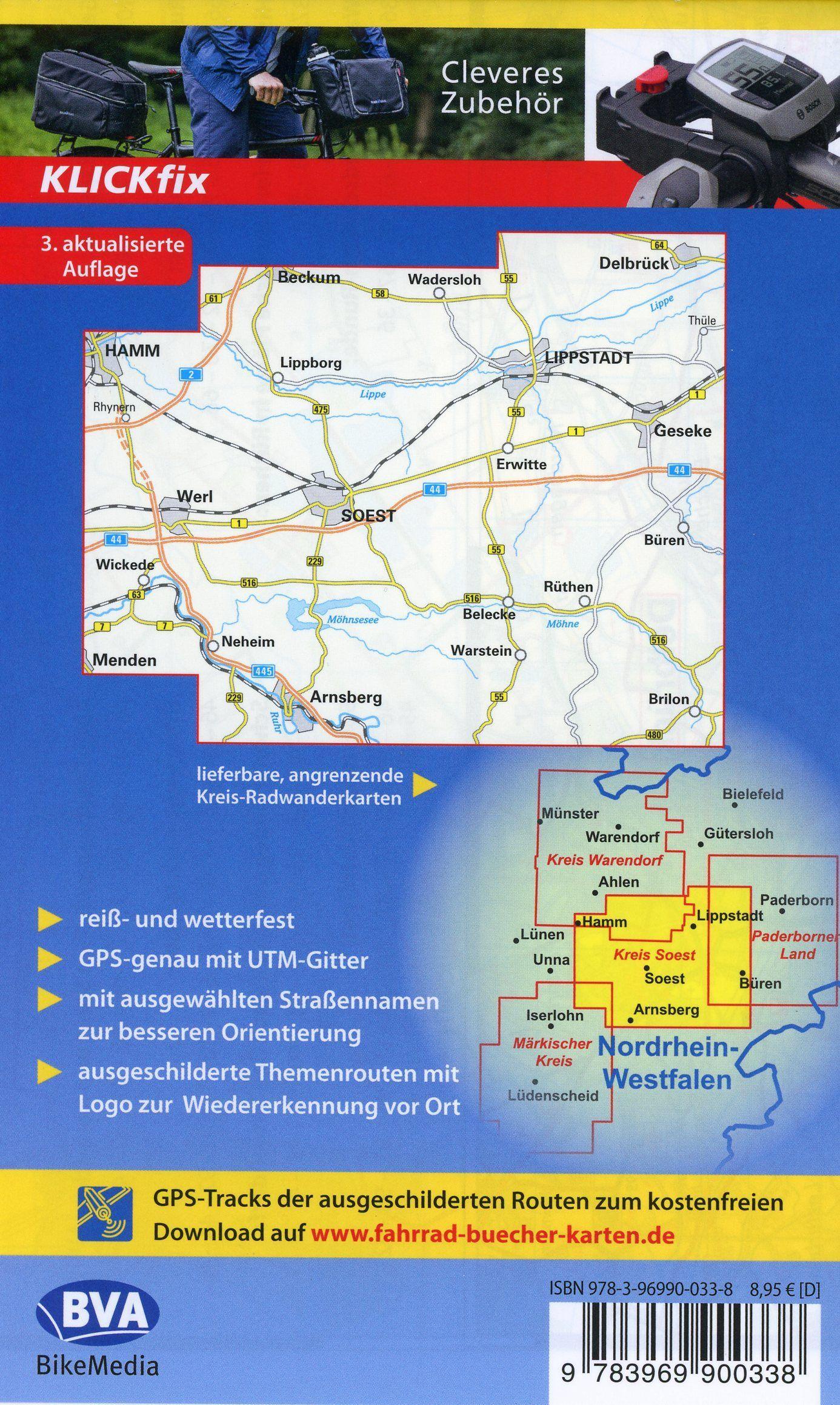 Beispielinhalt (Bild) Radwanderkarte BVA Die schönsten Radtouren im Kreis Soest 1:50.000, reiß- und wetterfest, GPS-Tracks Download