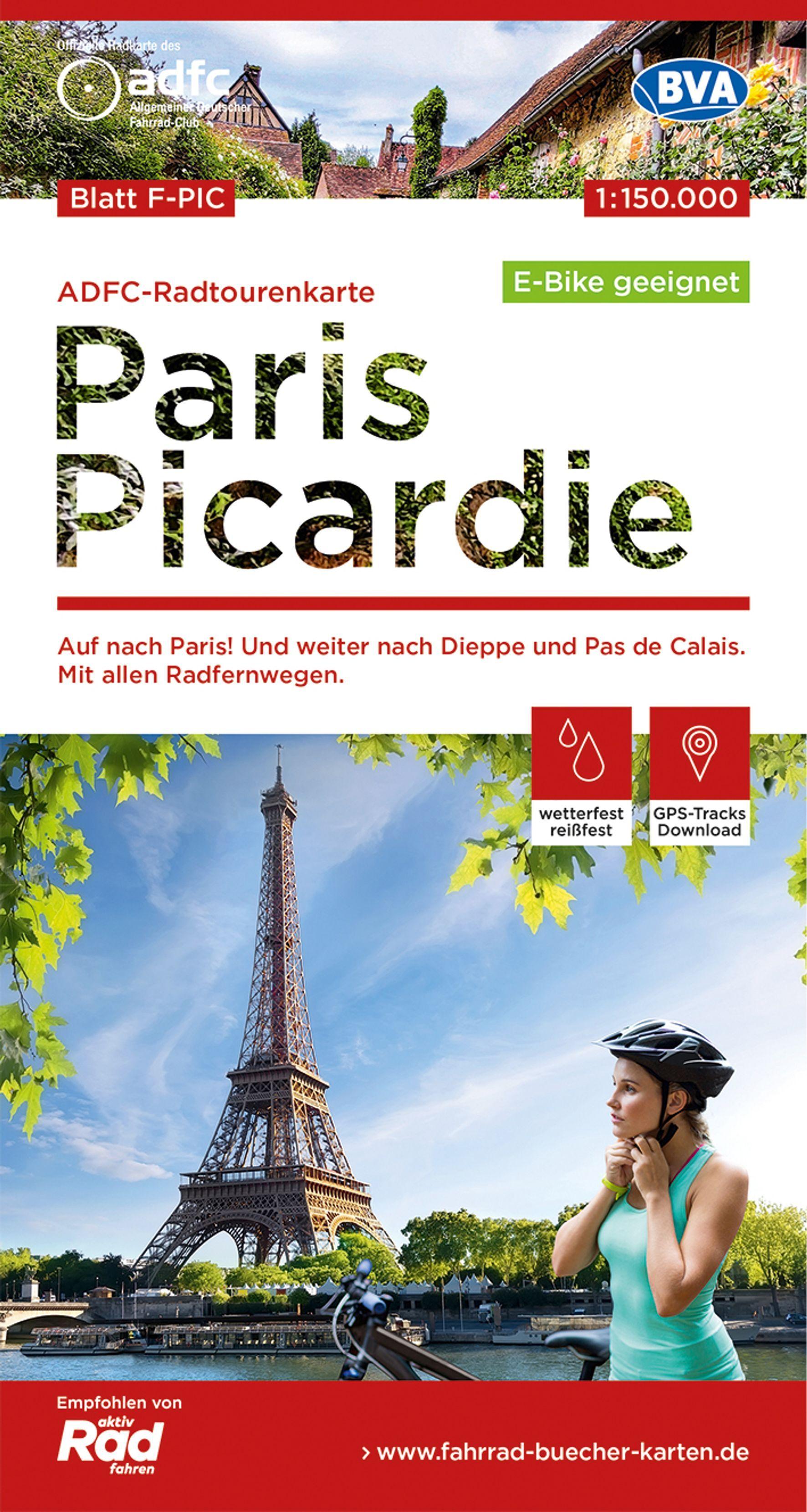 Vorderes Coverbild ADFC-Radtourenkarte F-PIC Paris Picardie 1:150.000, reiß- und wetterfest, E-Bike geeignet, GPS-Tracks Download