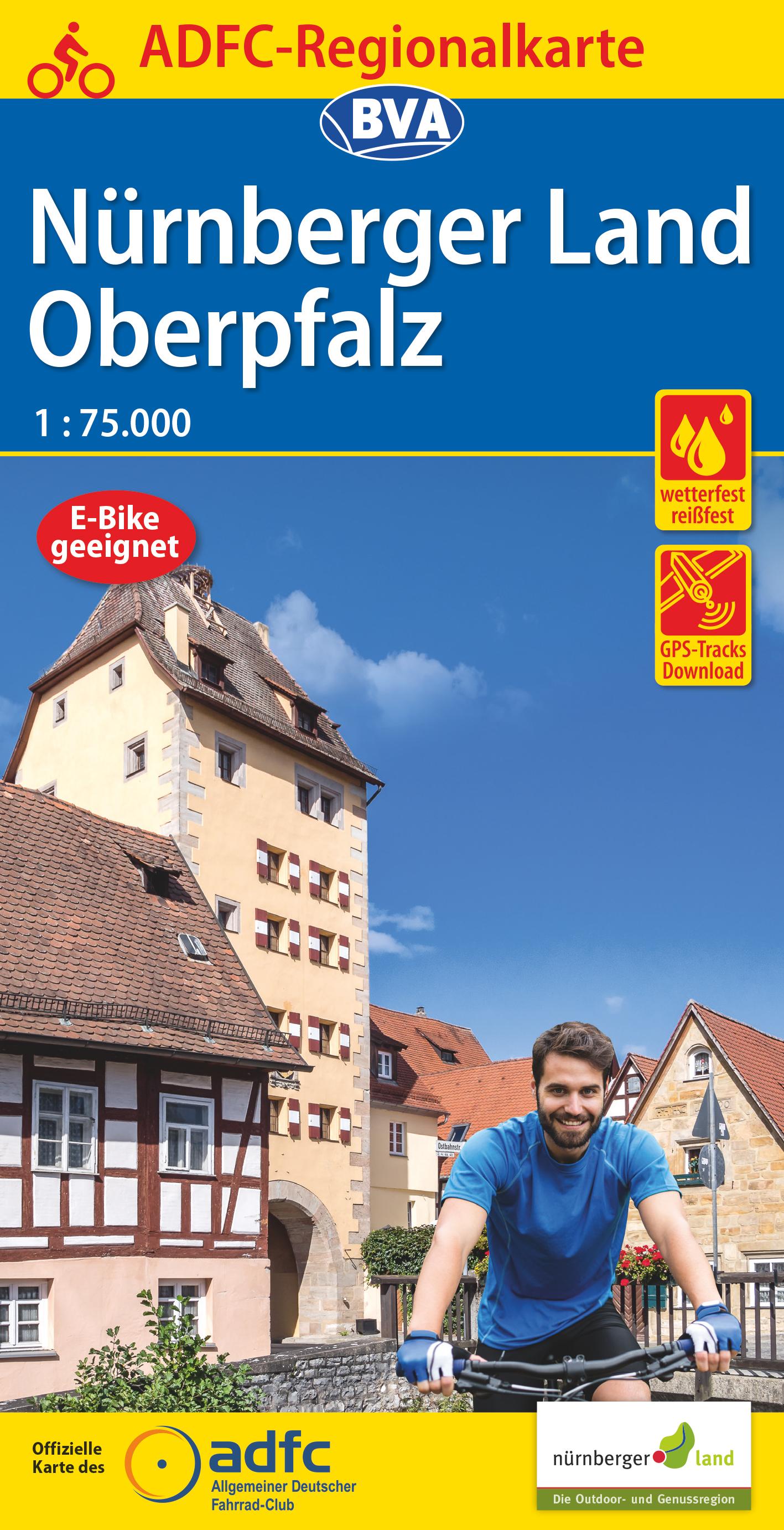 Vorderes Coverbild ADFC-Regionalkarte Nürnberger Land/ Oberpfalz, 1:75.000, mit Tagestourenvorschlägen, reiß- und wetterfest, E-Bike-geeignet, GPS-Tracks Download