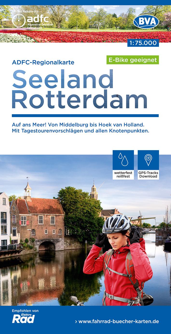 Vorderes Coverbild ADFC-Regionalkarte Seeland Rotterdam, 1:75.000, mit Tagestourenvorschlägen, reiß- und wetterfest, E-Bike-geeignet, mit Knotenpunkten, GPS-Tracks Download