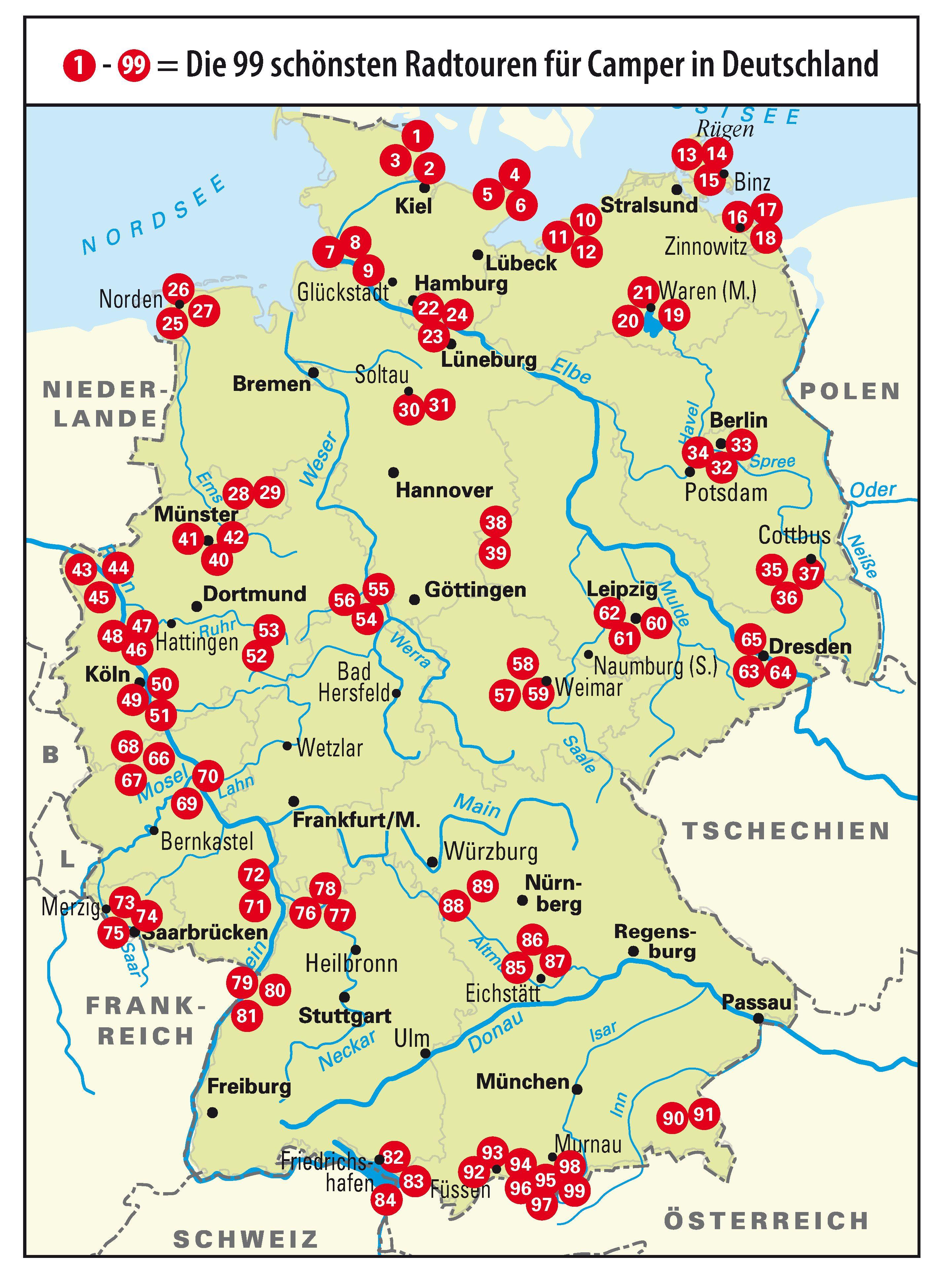 Beispielinhalt (Bild) Die 99 schönsten Radtouren für Camper in Deutschland