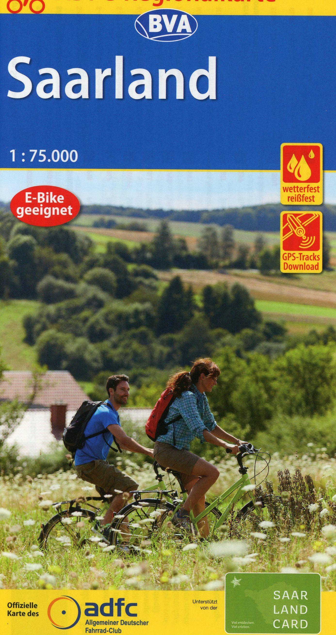Vorderes Coverbild ADFC-Regionalkarte Saarland, 1:75.000, mit Tagestourenvorschlägen, reiß- und wetterfest, E-Bike-geeignet, GPS-Tracks Download