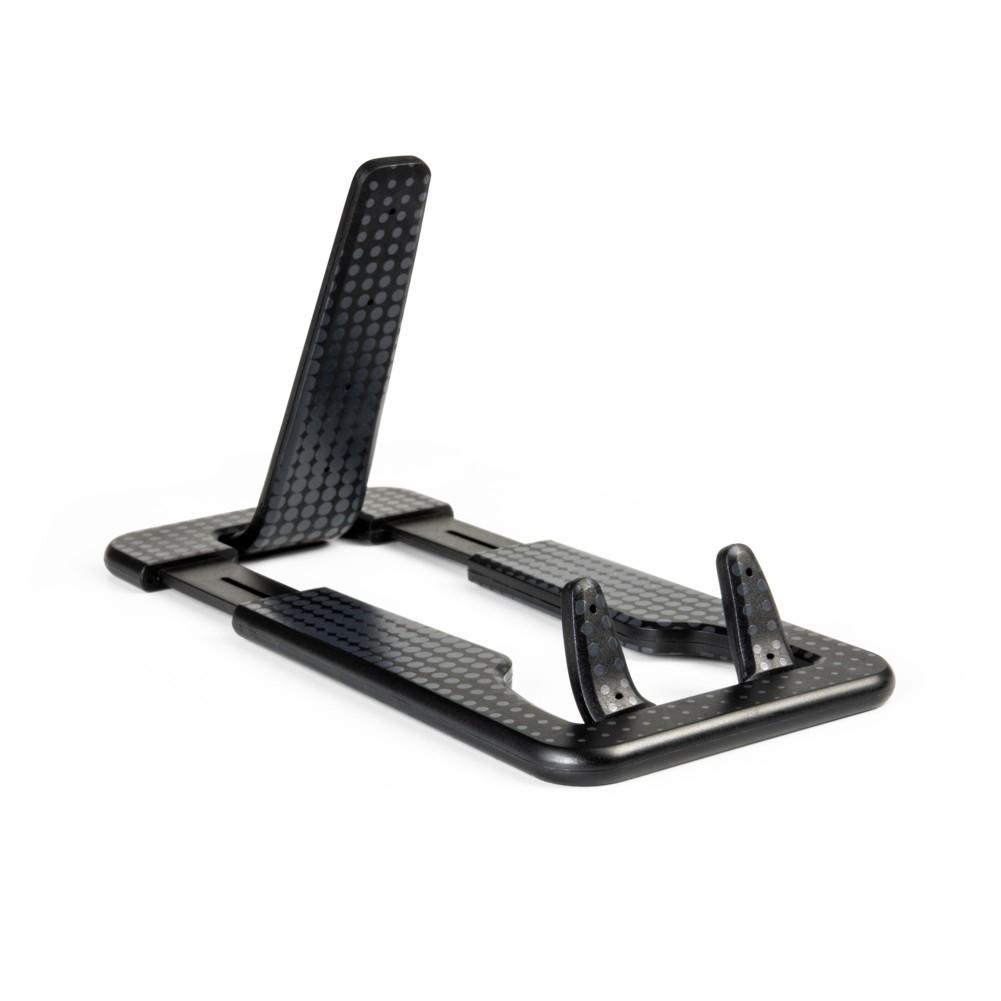 Beispielinhalt (Bild) Flexistand Pro (Black Dots) | flexibler Tablethalter | für alle Handys und Tablets | superflach | stufenlos verstellbar | hochkant und quer | passt in jede Tasche | ideal für unterwegs