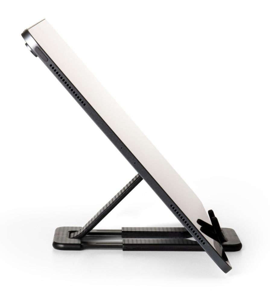 Beispielinhalt (Bild) Flexistand Pro (Black Dots) | flexibler Tablethalter | für alle Handys und Tablets | superflach | stufenlos verstellbar | hochkant und quer | passt in jede Tasche | ideal für unterwegs