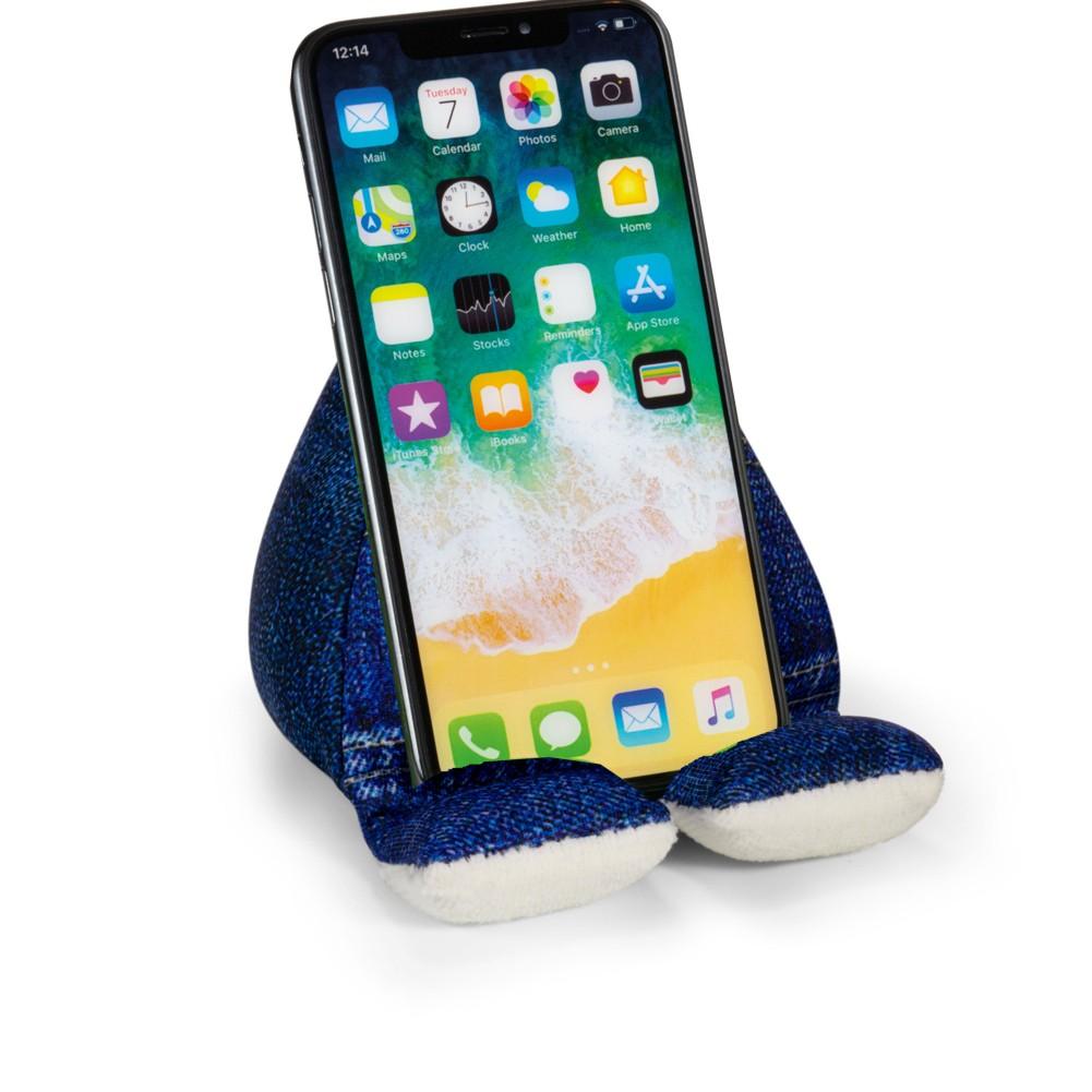 Beispielinhalt (Bild) Plusheez Handykissen (Blue Jeans) | Handyhalter | Aufsteller für Handys, Mini-Tablets und E-Reader | Passend für alle Handys | Mit Mikrofaserfläche zum Reinigen von Displays