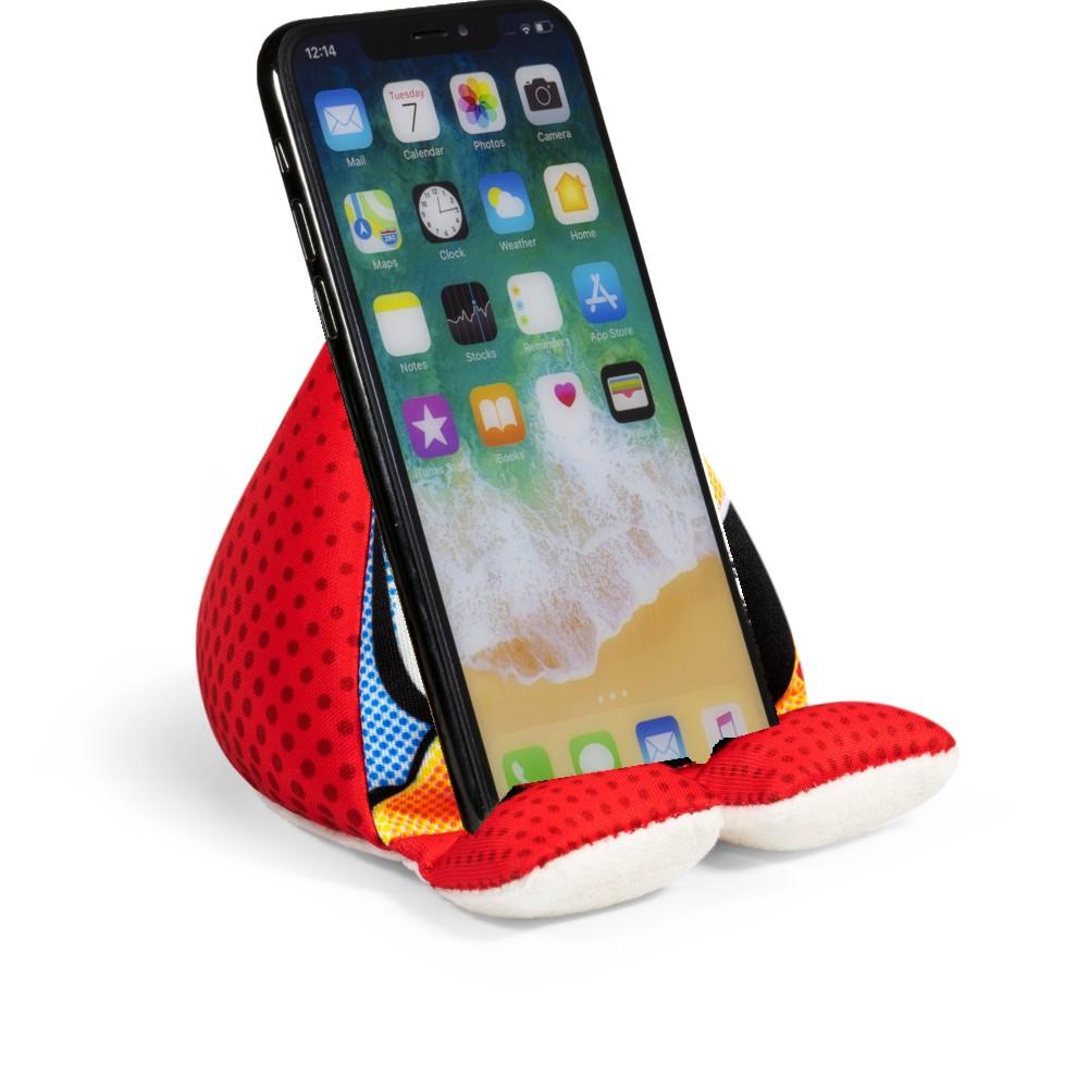 Beispielinhalt (Bild) Plusheez Handykissen (Lips / Psst!) | Handyhalter | Aufsteller für Handys, Mini-Tablets und E-Reader | Passend für alle Handys | Mit Mikrofaserfläche zum Reinigen von Displays