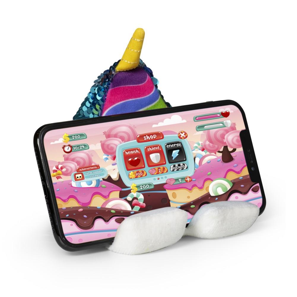 Beispielinhalt (Bild) Plusheez Handykissen (Einhorn) | Handyhalter | Aufsteller für Handys, Mini-Tablets und E-Reader | Passend für alle Handys | Mit Mikrofaserfläche zum Reinigen von Displays