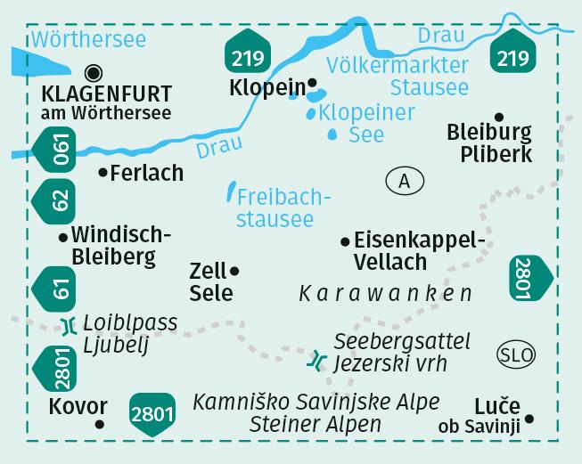 Beispielinhalt (Bild) KOMPASS Wanderkarte 65 Klopeiner See, Karawanken Ost, Steiner Alpen 1:50.000