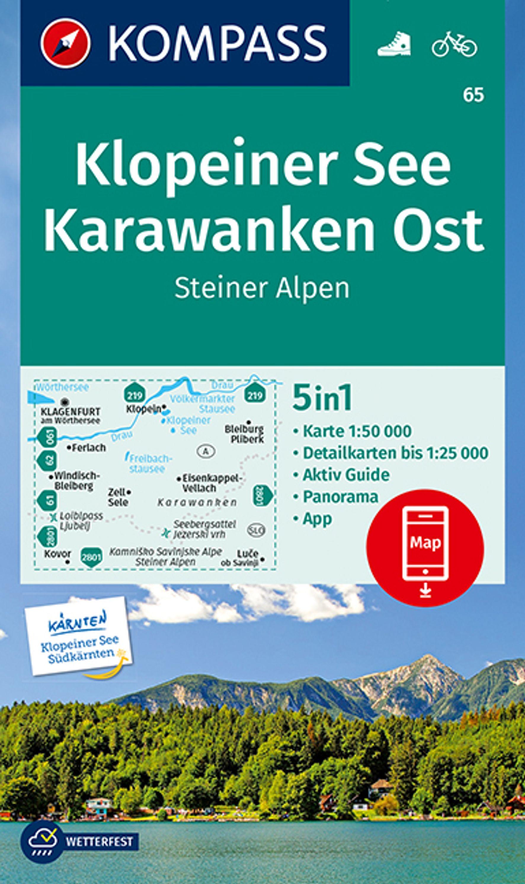 Vorderes Coverbild KOMPASS Wanderkarte 65 Klopeiner See, Karawanken Ost, Steiner Alpen 1:50.000