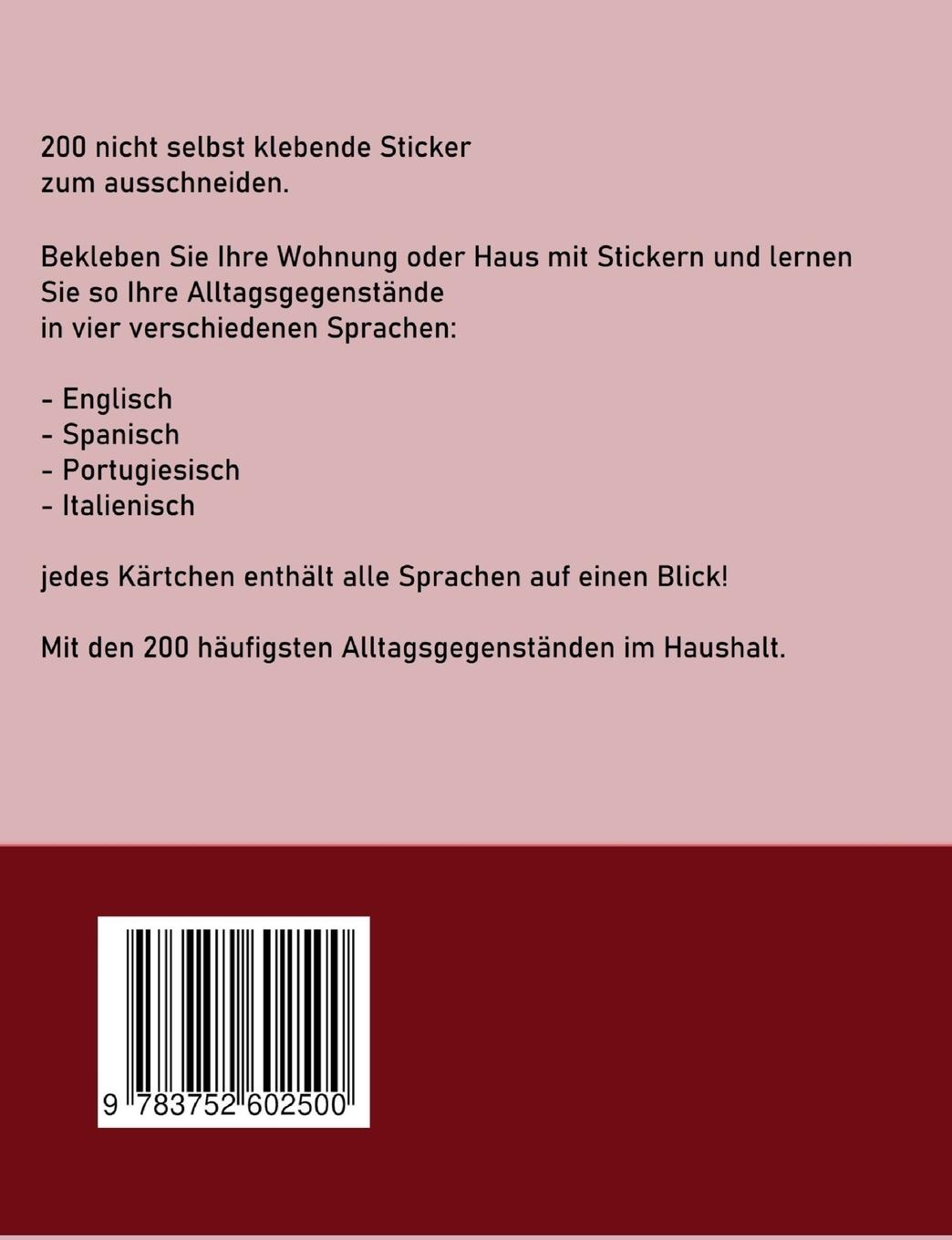 Rückseitencover So lernen Sie 4 Sprachen gleichzeitig: 200 Vokabeln zum bekleben der Wohnung auf Englisch, Spanisch, Portugiesisch und Italienisch
