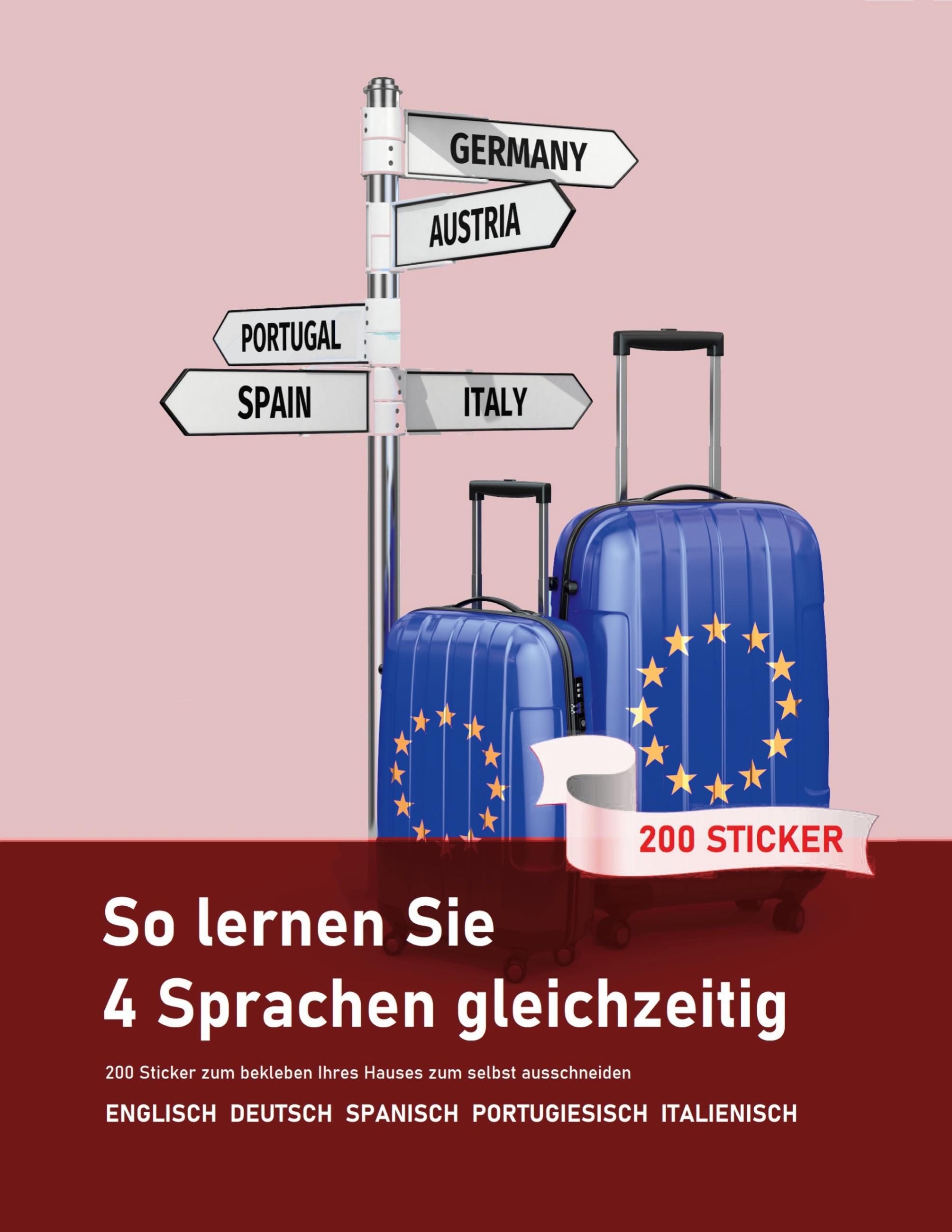 Vorderes Coverbild So lernen Sie 4 Sprachen gleichzeitig: 200 Vokabeln zum bekleben der Wohnung auf Englisch, Spanisch, Portugiesisch und Italienisch