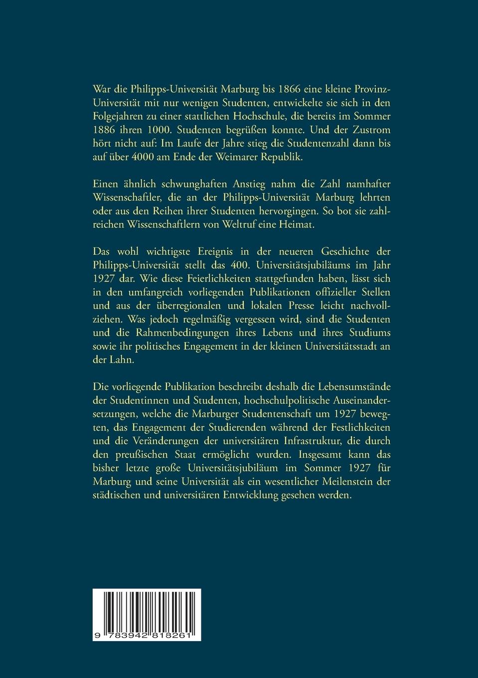 Rückseitencover Die Philipps-Universität Marburg und ihre Studentenschaft im Jubiläumsjahr 1927
