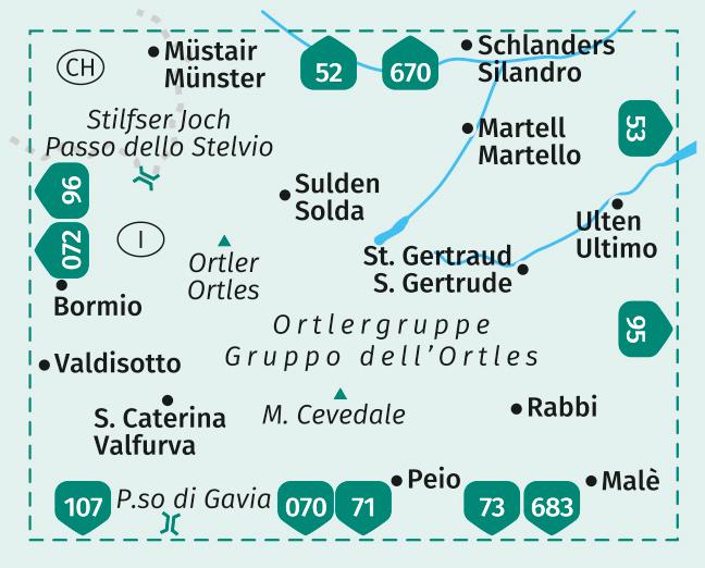 Beispielinhalt (Bild) KOMPASS Wanderkarte 72 Ortler/Ortles, Cevedale 1:50.000