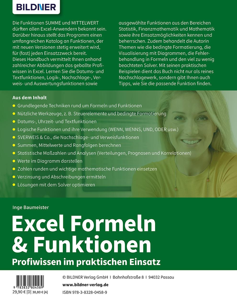 Rückseitencover Excel Formeln und Funktionen: Profiwissen im praktischen Einsatz