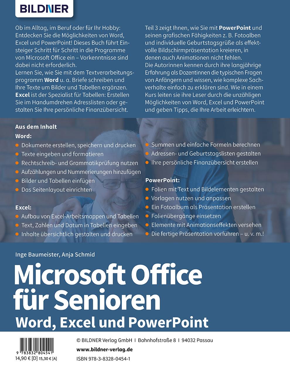 Rückseitencover Microsoft Office für Senioren - Word, Excel und PowerPoint
