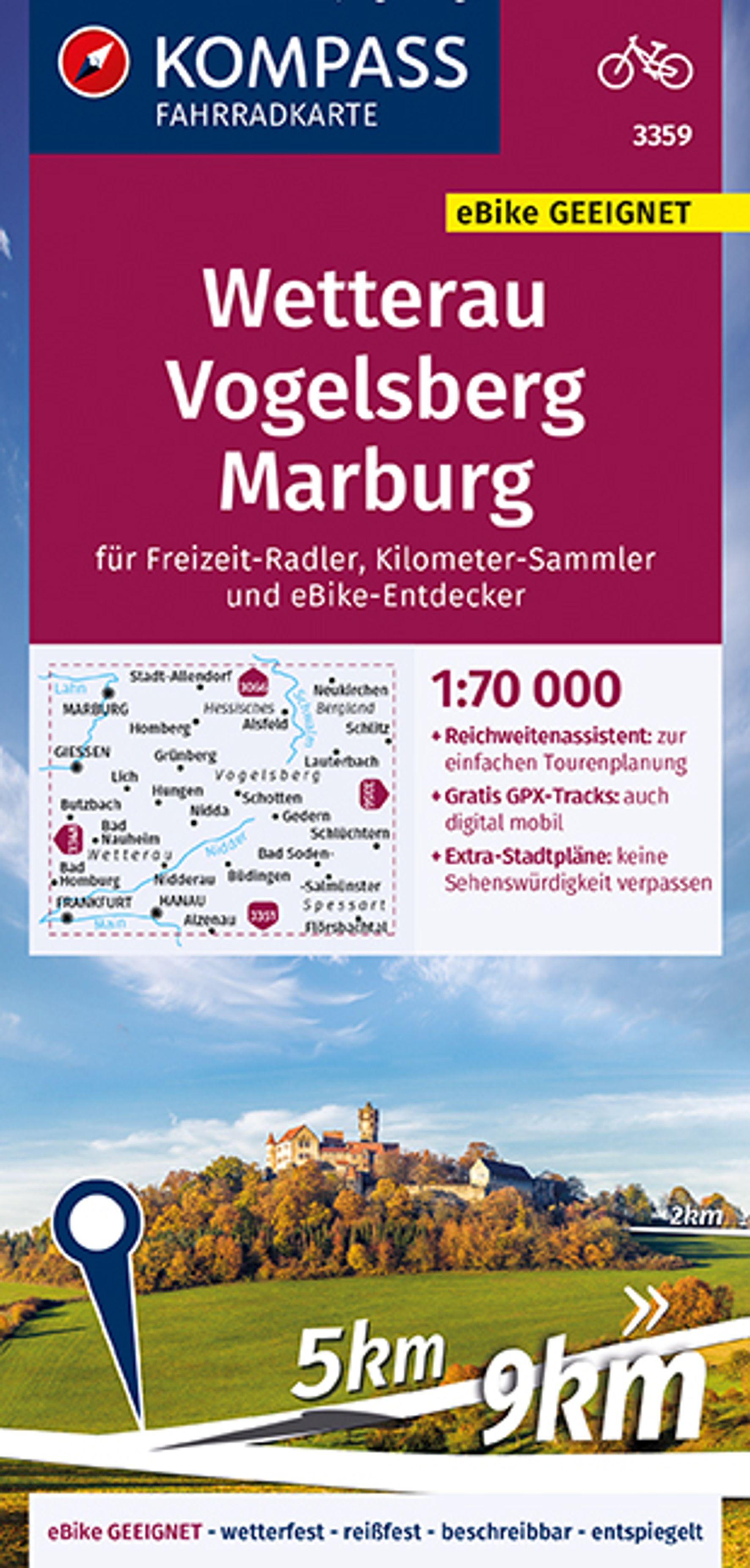 Vorderes Coverbild KOMPASS Fahrradkarte 3359 Wetterau, Vogelsberg, Marburg 1:70.000