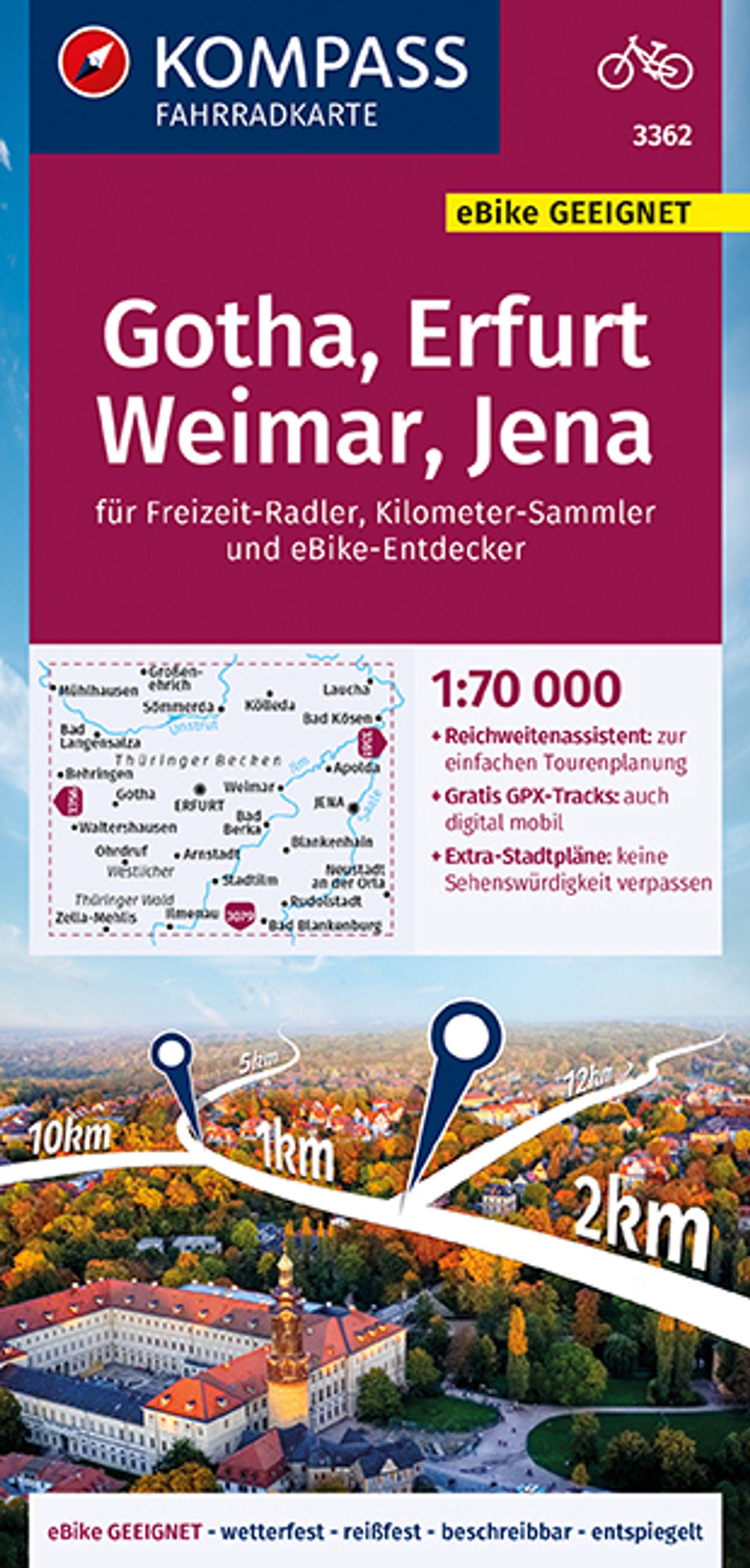 Vorderes Coverbild KOMPASS Fahrradkarte 3362 Gotha, Erfurt, Weimar, Jena 1:70.000
